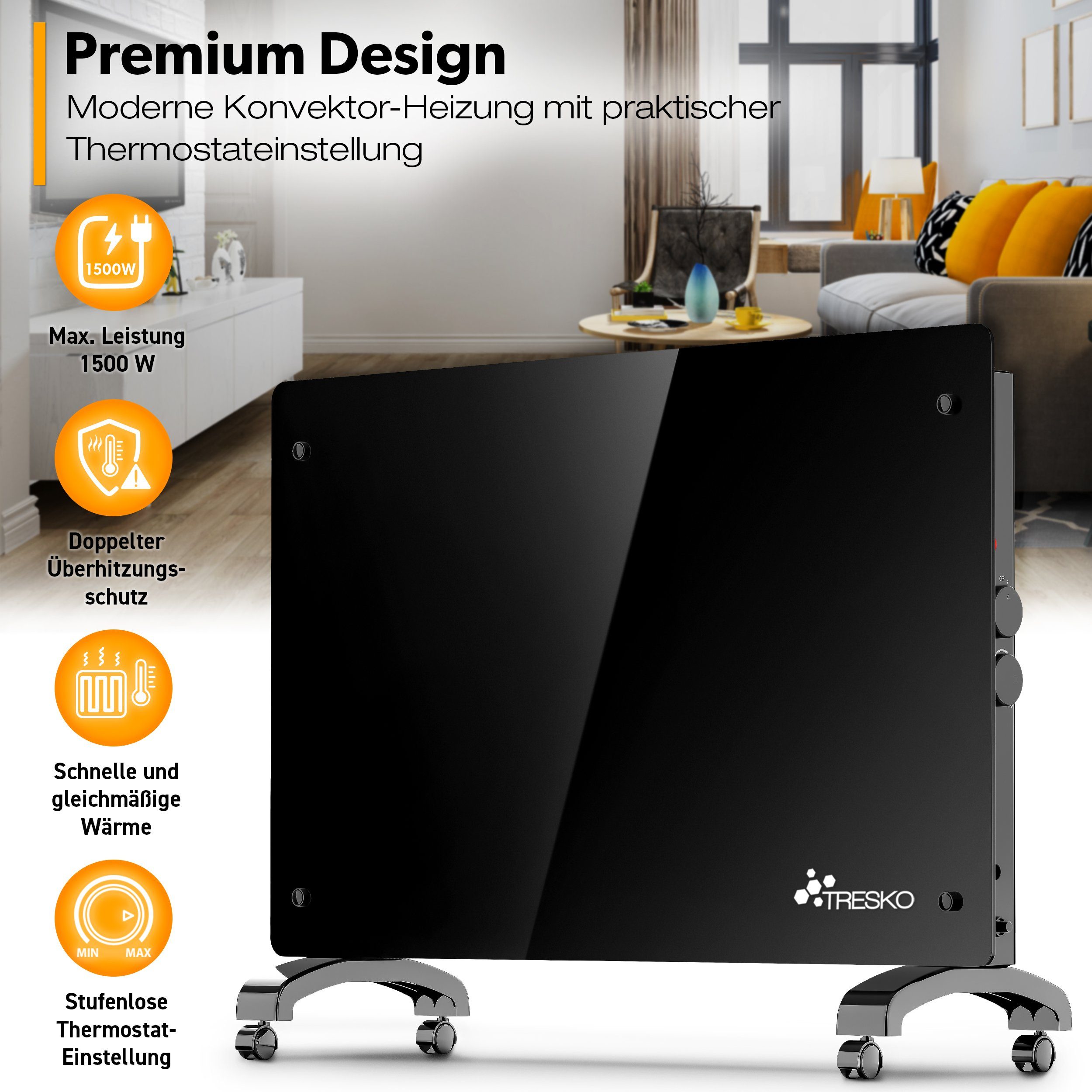 TRESKO Konvektor Glaskonvektor Elektroheizung 1500 & günstig online kaufen