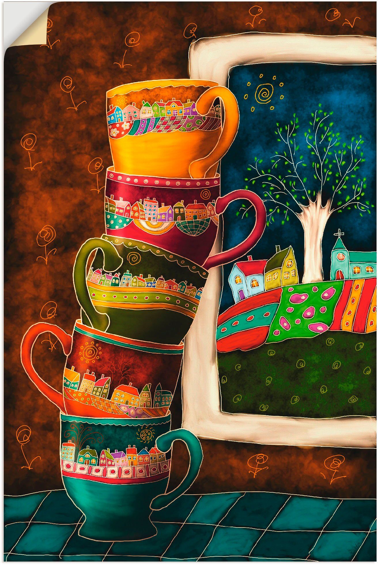 Artland Wandbild Fröhliche Kaffeetassen, Getränke (1 St), als Alubild, Leinwandbild, Wandaufkleber oder Poster in versch. Größen