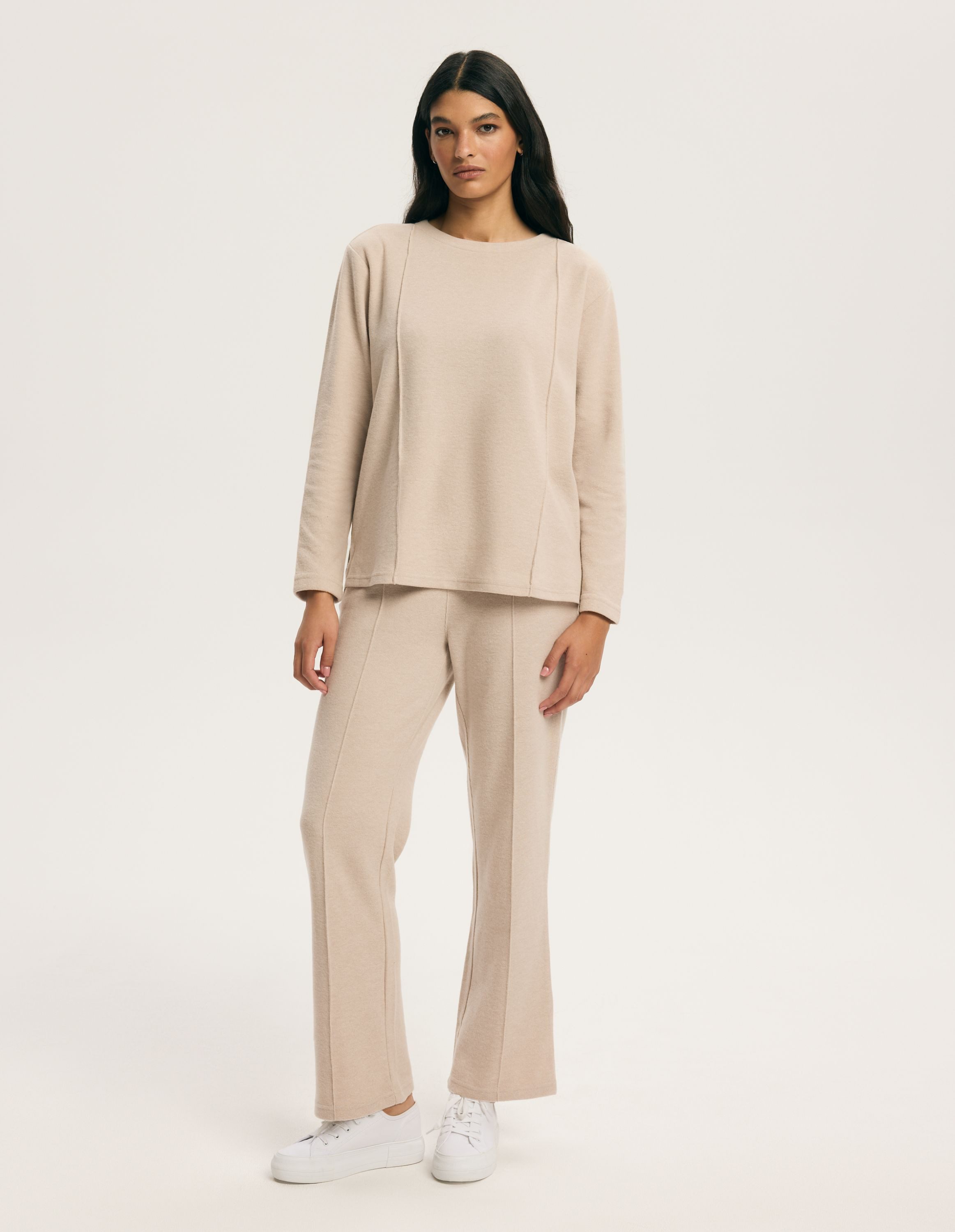 ESOTIQ Hausanzug Hausanzug Loungewear Set aus Baumwollmix langärmlig Strickoptik Ciri (2 tlg)