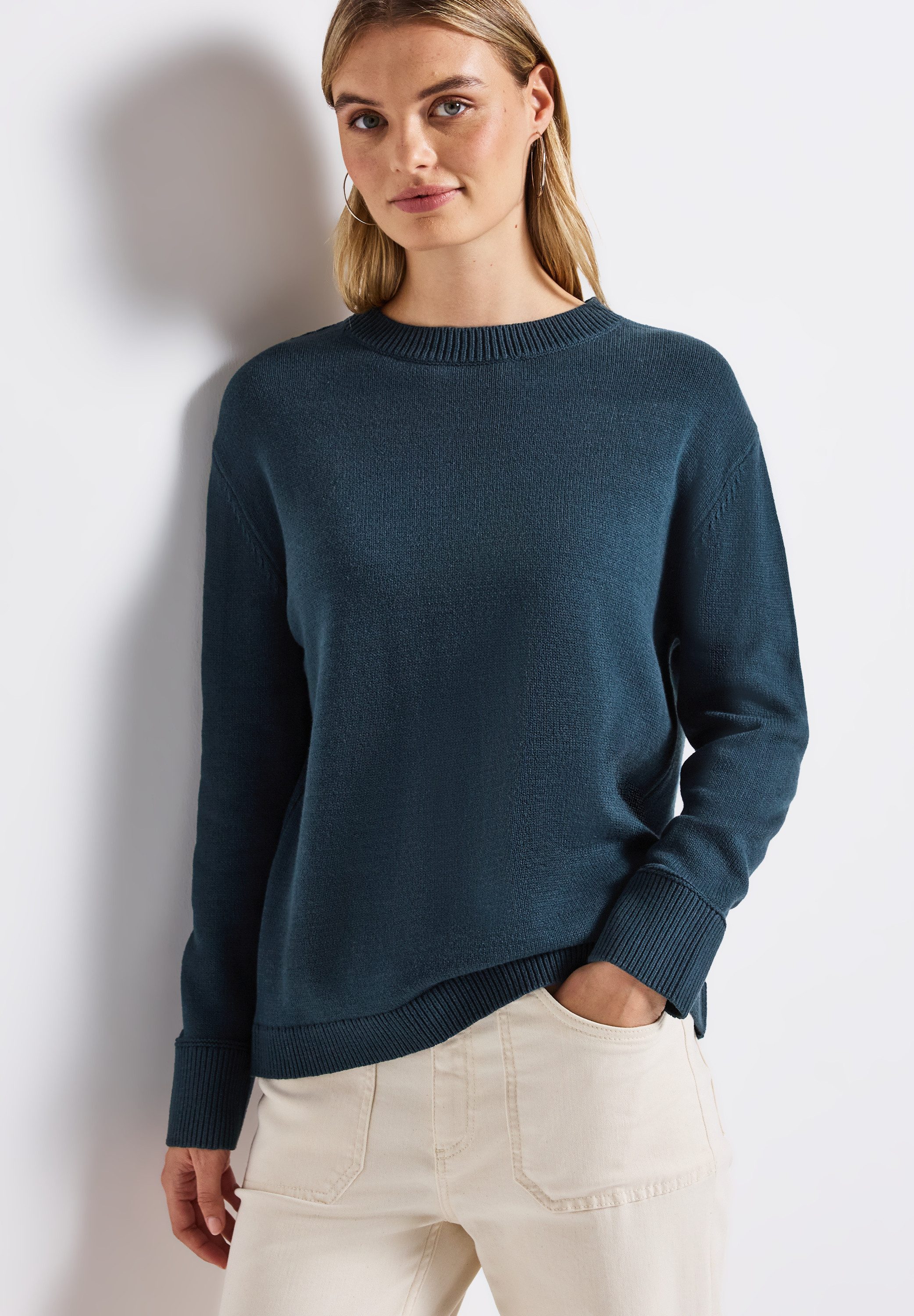 STREET ONE Rundhalspullover mit Rippbündchen günstig online kaufen