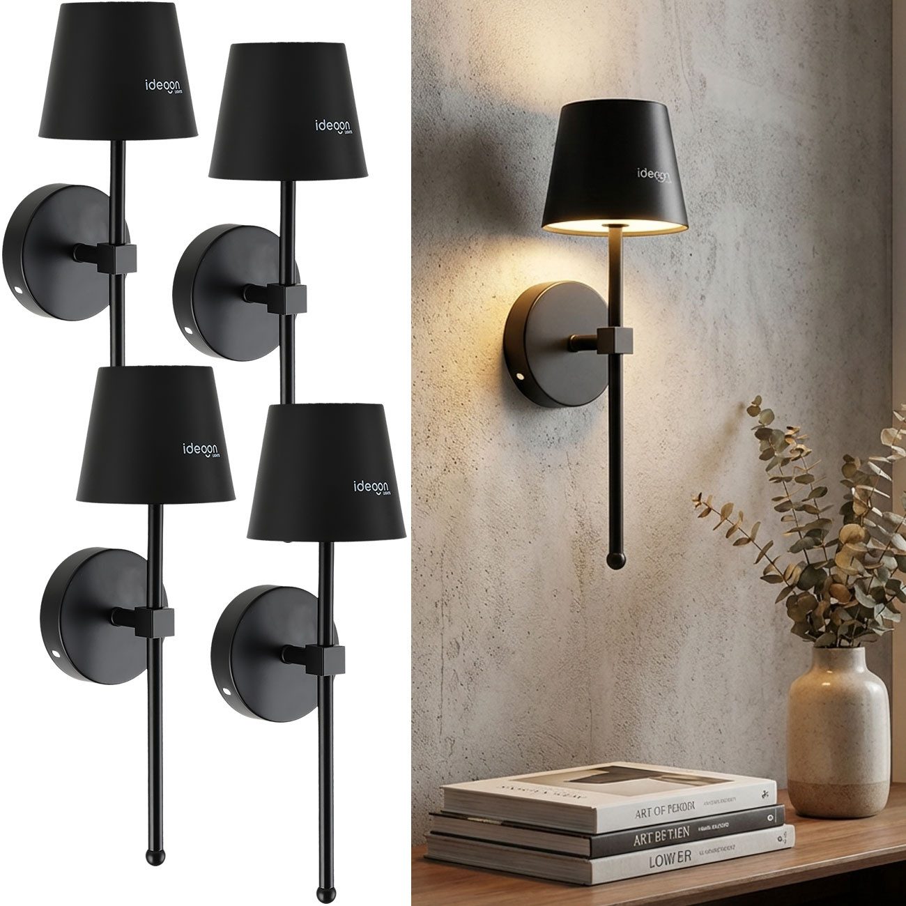 shop'n smile ideoon LED Wandleuchte Kabellose LED Wandleuchte Akku dimmbar Timer & Touch-Sensor Ø 11 cm, 44 hochwertige LEDs, Warmweiß  Neutralweiß  Kaltweiß, 3-stufig dimmbar/Ladezeit ca. 5–6 Std./in Schwarz