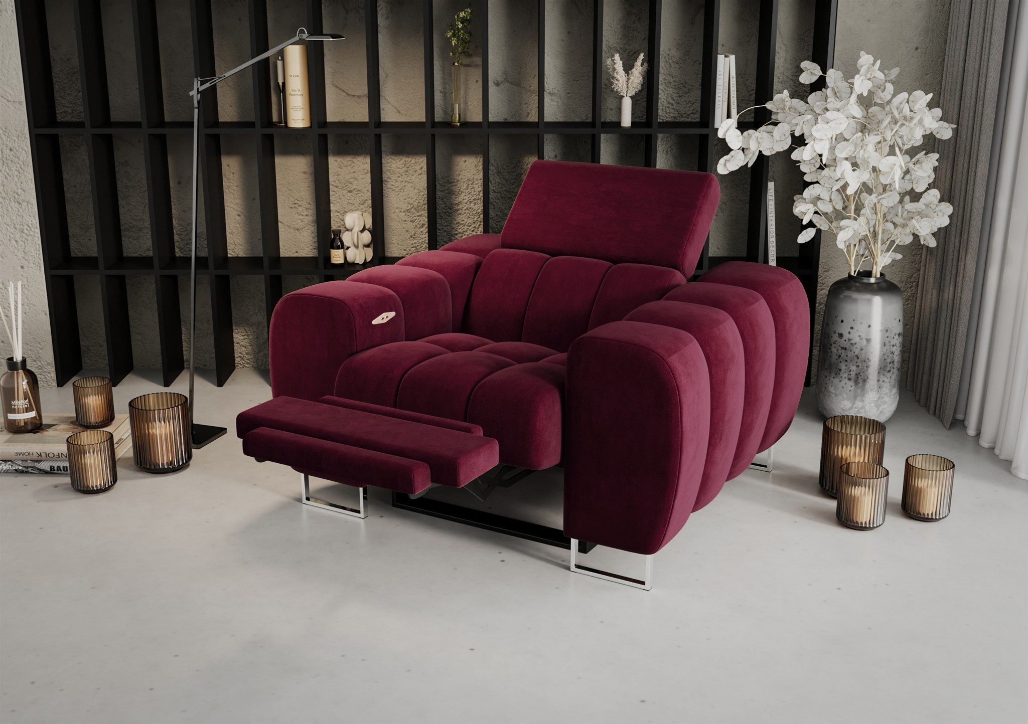 Fun Möbel Relaxsessel Sessel Designersessel BASTIEN RELAX in Stoff (Rundumbezug, in vier verschiedenen Stoffen erhältlich), elektrisch einstellbaren Kopf- und Fußstützen