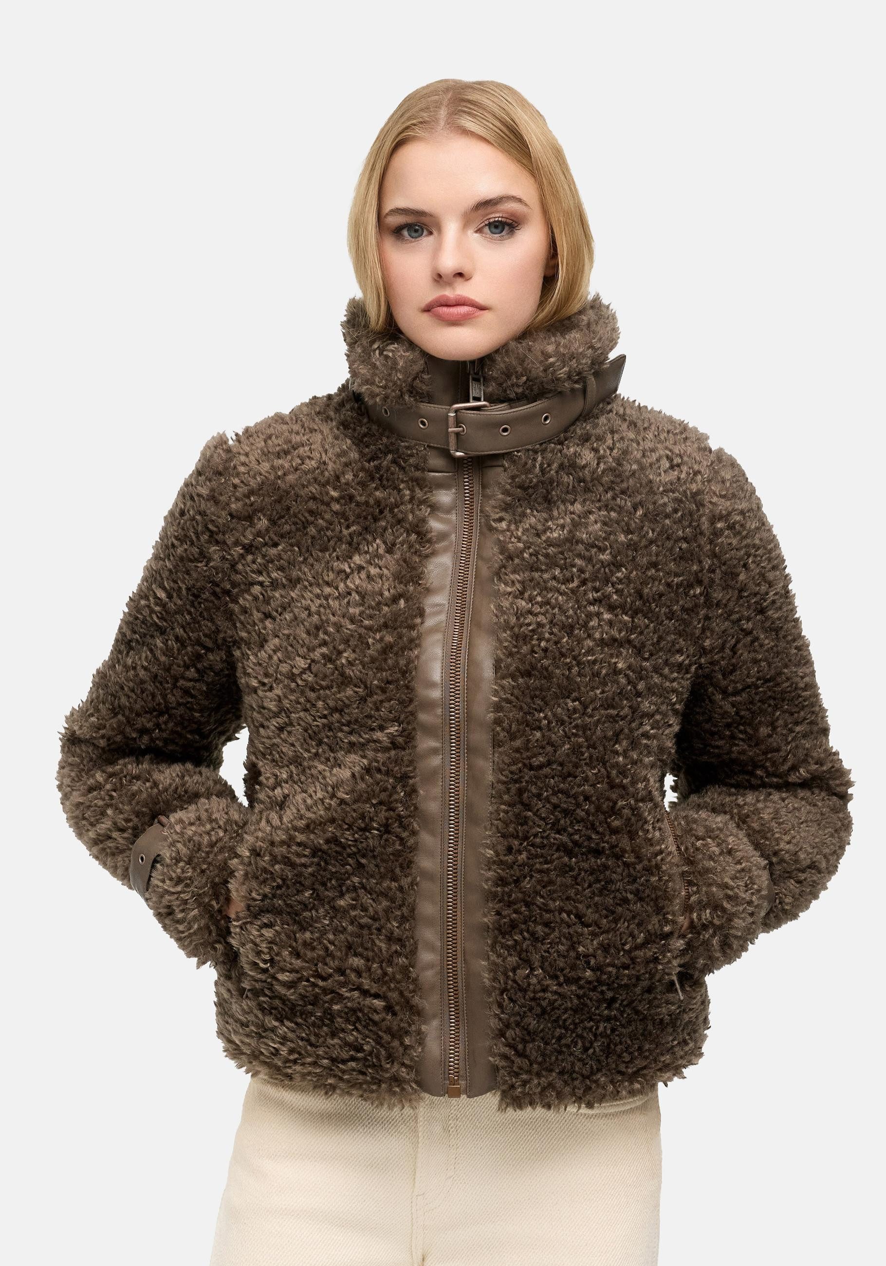 Navahoo Plüschjacke Wuschelwonne 14 Teddy Jacke mit Kustleder-Details
