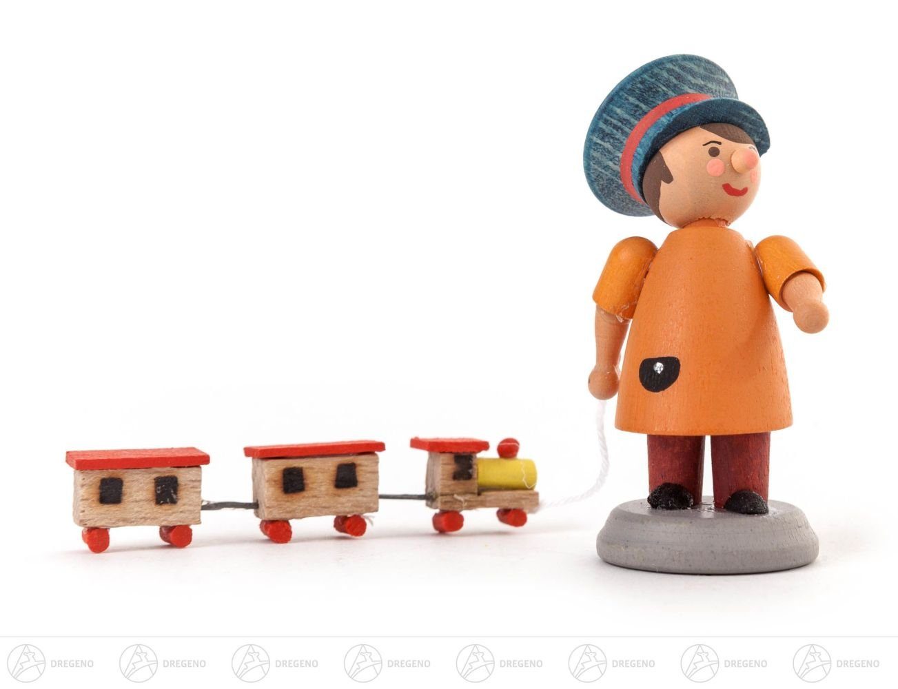 Dregeno Erzgebirge Weihnachtsfigur Miniatur Kleiner Lokführer Höhe ca 5 cm NEU, mit Eisenbahn und Schaffnermütze