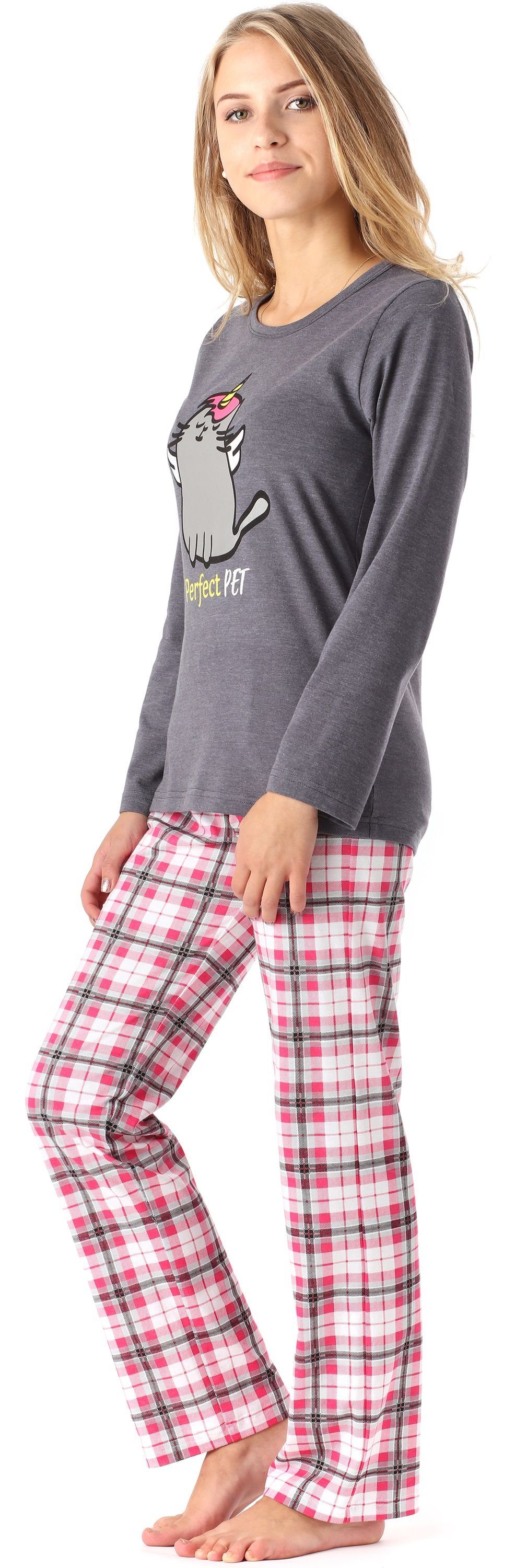 Merry Style Schlafanzug Zweiteilieger MS10-192 Schlafanzug Pyjama Lang Kariert Winter Damen Melange