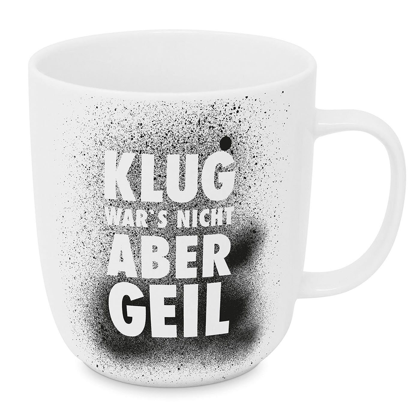 PPD Becher Porzellan-Becher mit Schriftzug Klug Wars Nicht Aber Geil Weiß Schwarz, 1-tlg., Melamin