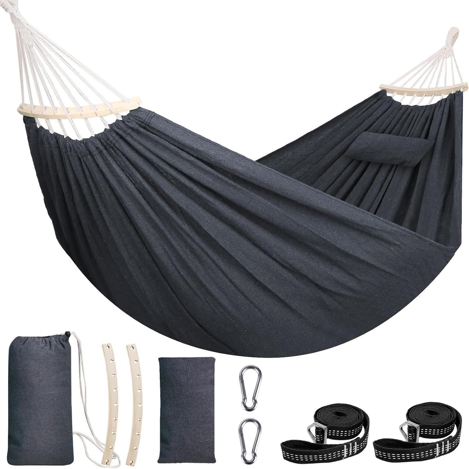 LuxusKollektion Hängematte Hängematte Baumwolle Tragkraft 300kg Spreizstange Dunkelgrau 300x150cm