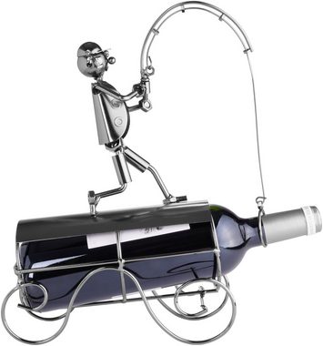 BRUBAKER Weinflaschenhalter Angler mit Fangnetz, (inklusive Grußkarte), Metall Skulptur, Wein Geschenk