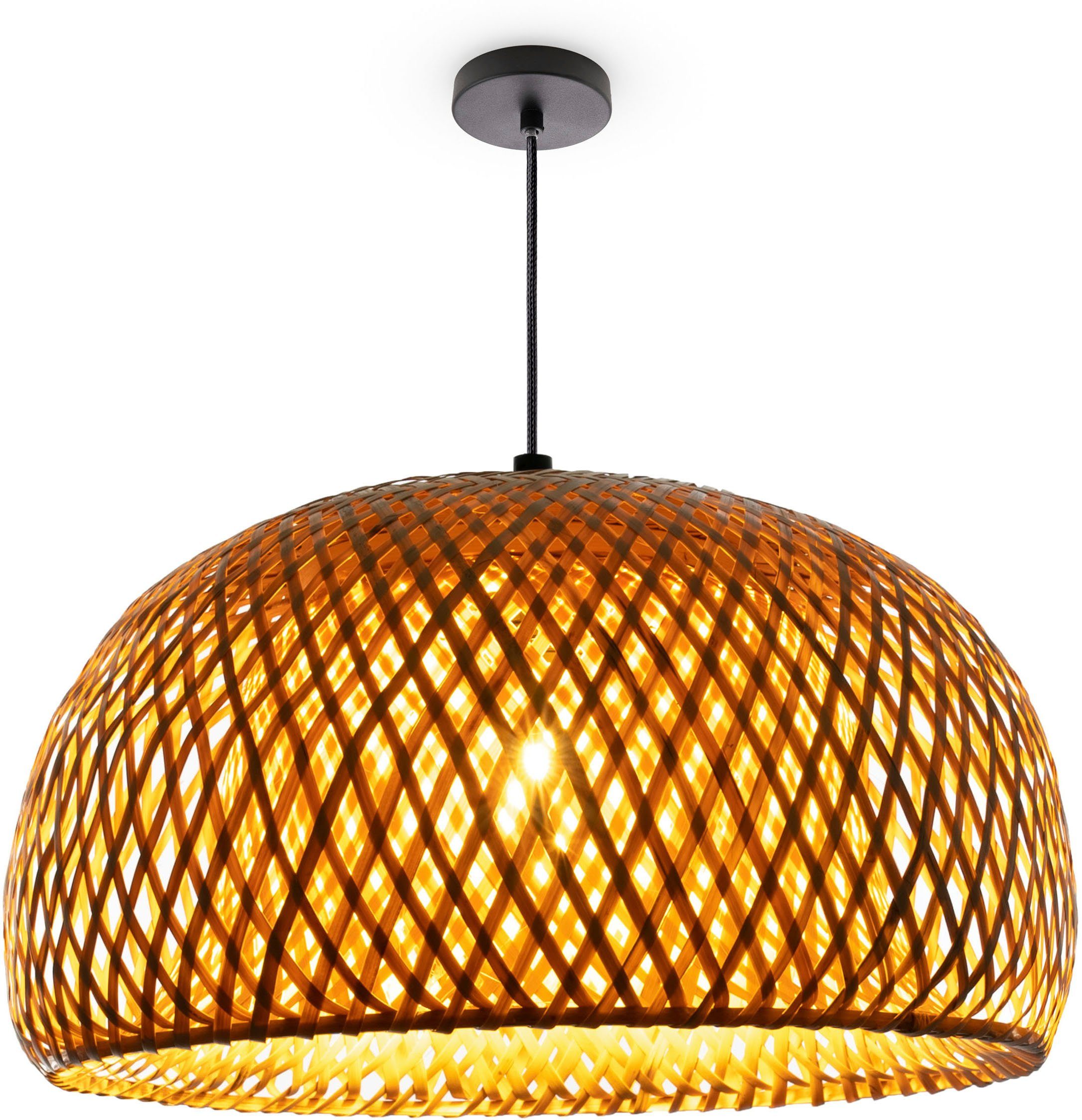Paco Home Pendelleuchte PESA, ohne Leuchtmittel, Hängeleuchte Bambus Korbla günstig online kaufen