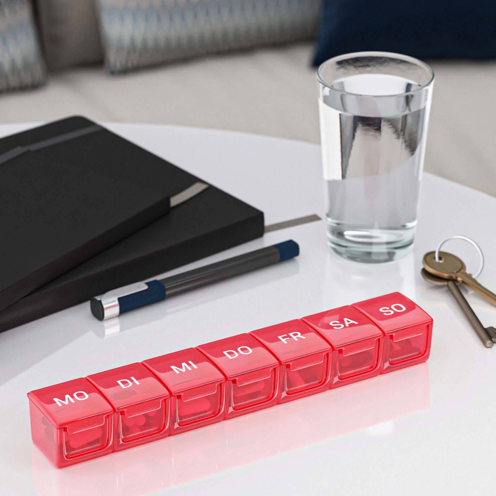 Wellgro Pillendose Große Tablettenbox für 7 Tage mit Druckverschluss