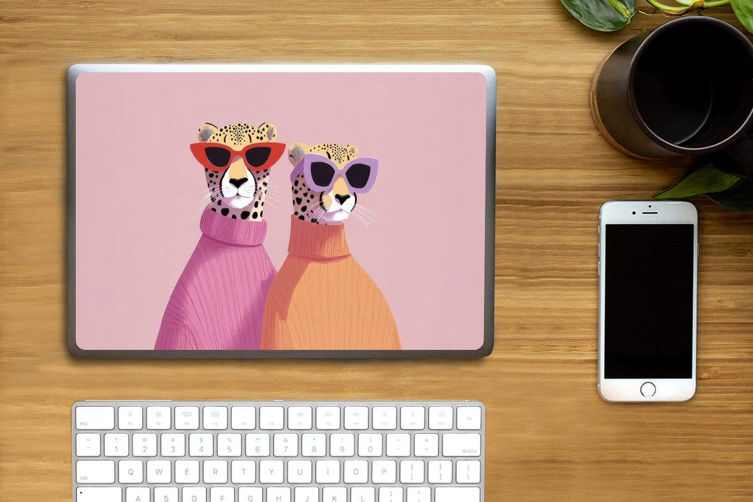 MuchoWow Laptop-Aufkleber Jagd auf Leoparden - Sonnenbrillen - Pullover, (1tlg), Laptop Folien Cover, Aufkleber, Sticker, Schutz vor Kratzern, 30x21 cm