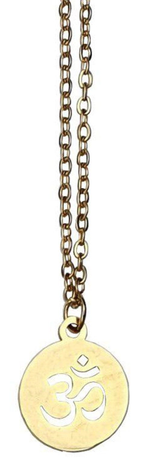 Kette mit Anhänger Halskette "Om" Edelstahl Kette goldfarben 40cm, Anhänger 1,5cm