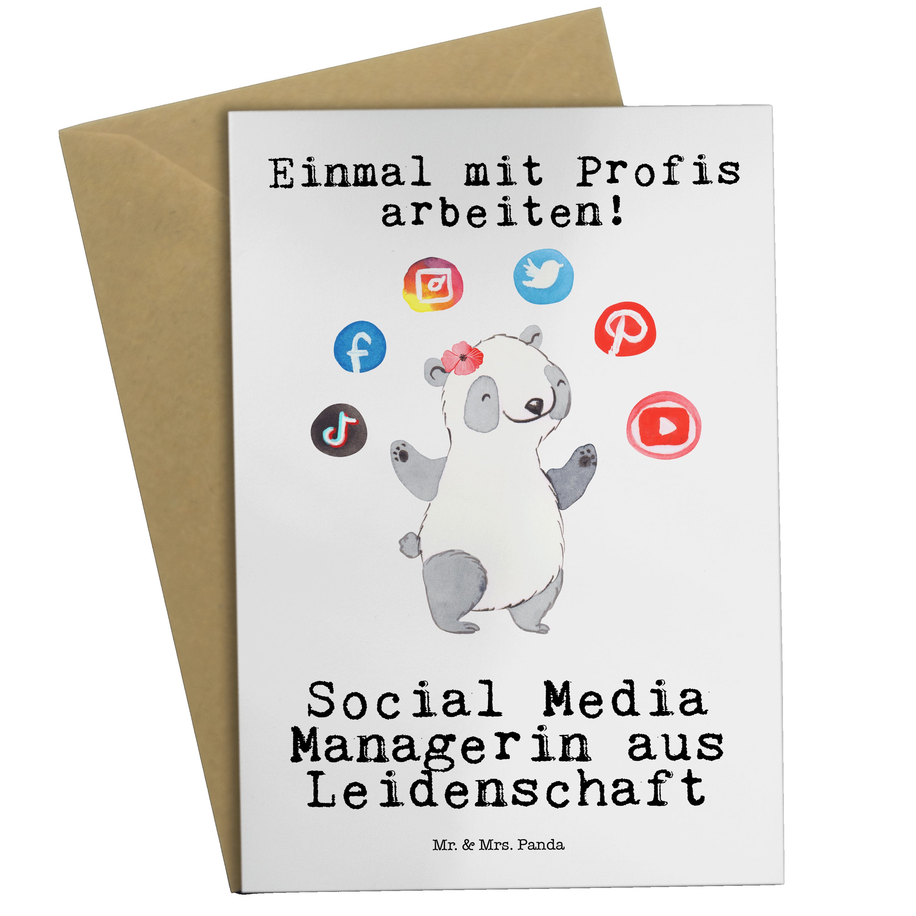 Mr. & Mrs. Panda Grußkarte Social Media Managerin aus Leidenschaft - Weiß - Geschenk, Karte, Hoc