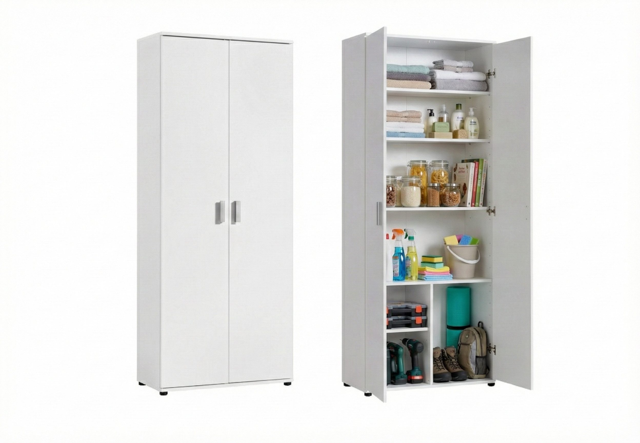 Home Collective Mehrzweckschrank 75 cm breit mit Einlegeböden 75x35x184 cm (BxTxH) Weiß mit 2 Türen & 6 Einlegeböden