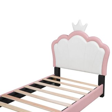 OKWISH Bett Einzelbett Kinderbett Polsterbett (mit Lattenrosten und Rückenlehne, mit Kronenformung), Ohne Matratze