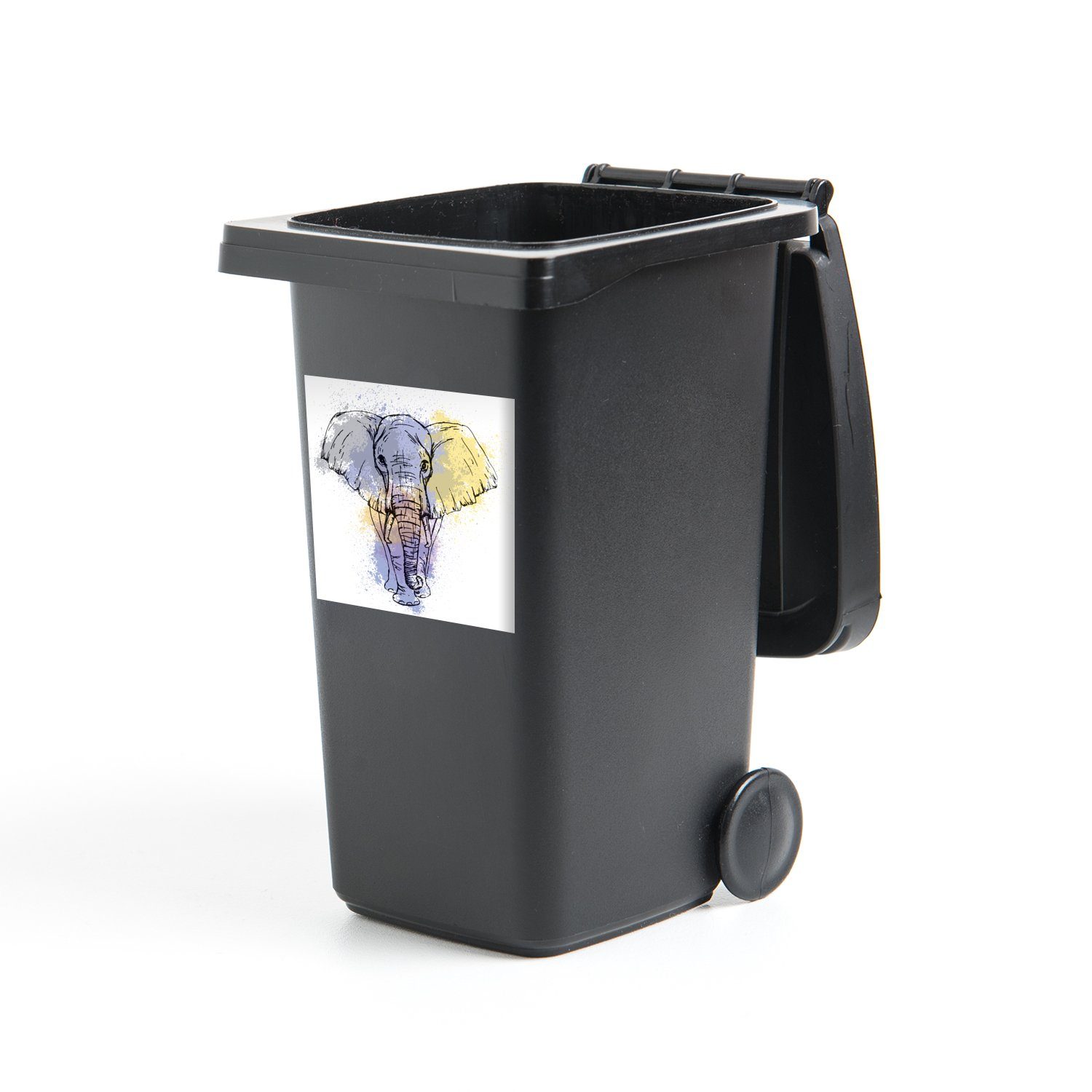 [Verkauf zum begrenzten Preis] MuchoWow Wandsticker Elefant - Tinte Sticker, - (1 St), Skizze Abfalbehälter Mülltonne, Container, Mülleimer-aufkleber