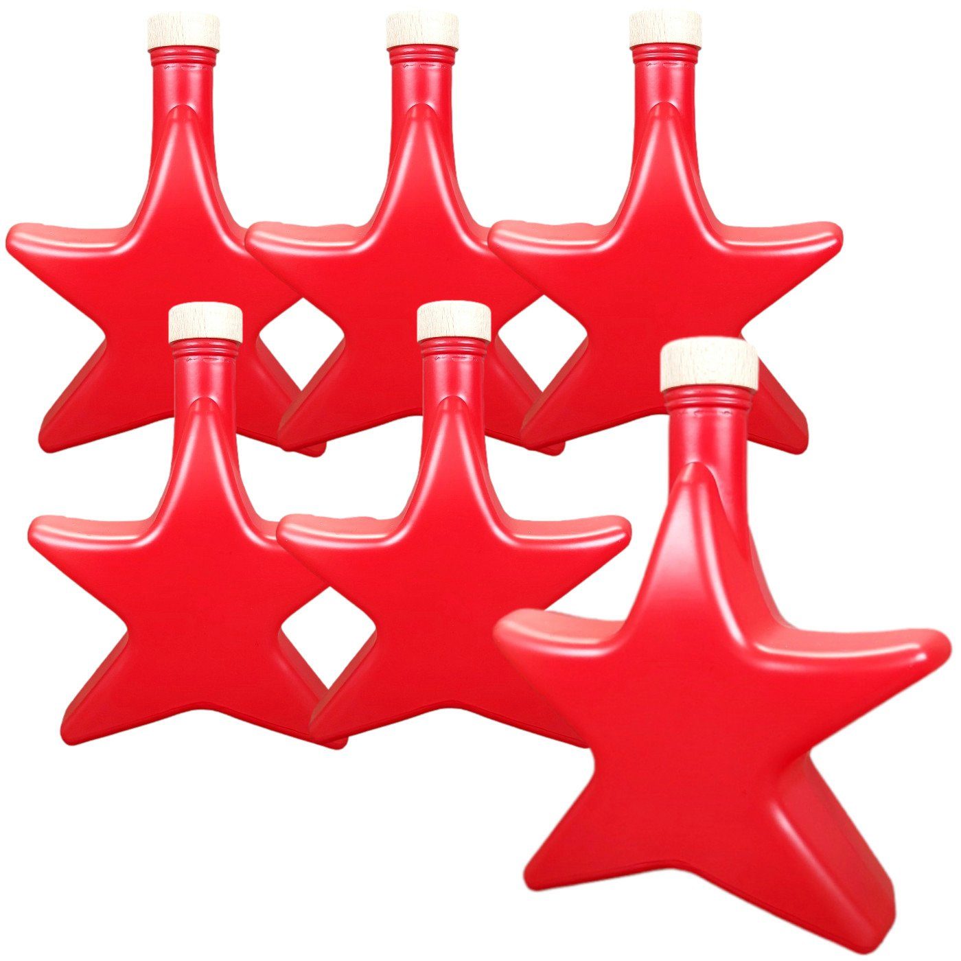 Korken Trinkflasche Stern Rot, Set 6er Stern-Design, ml mit 0,2l, Flasche - Korkverschluss 200 Weihnachtsflasche gouveo (HGK)