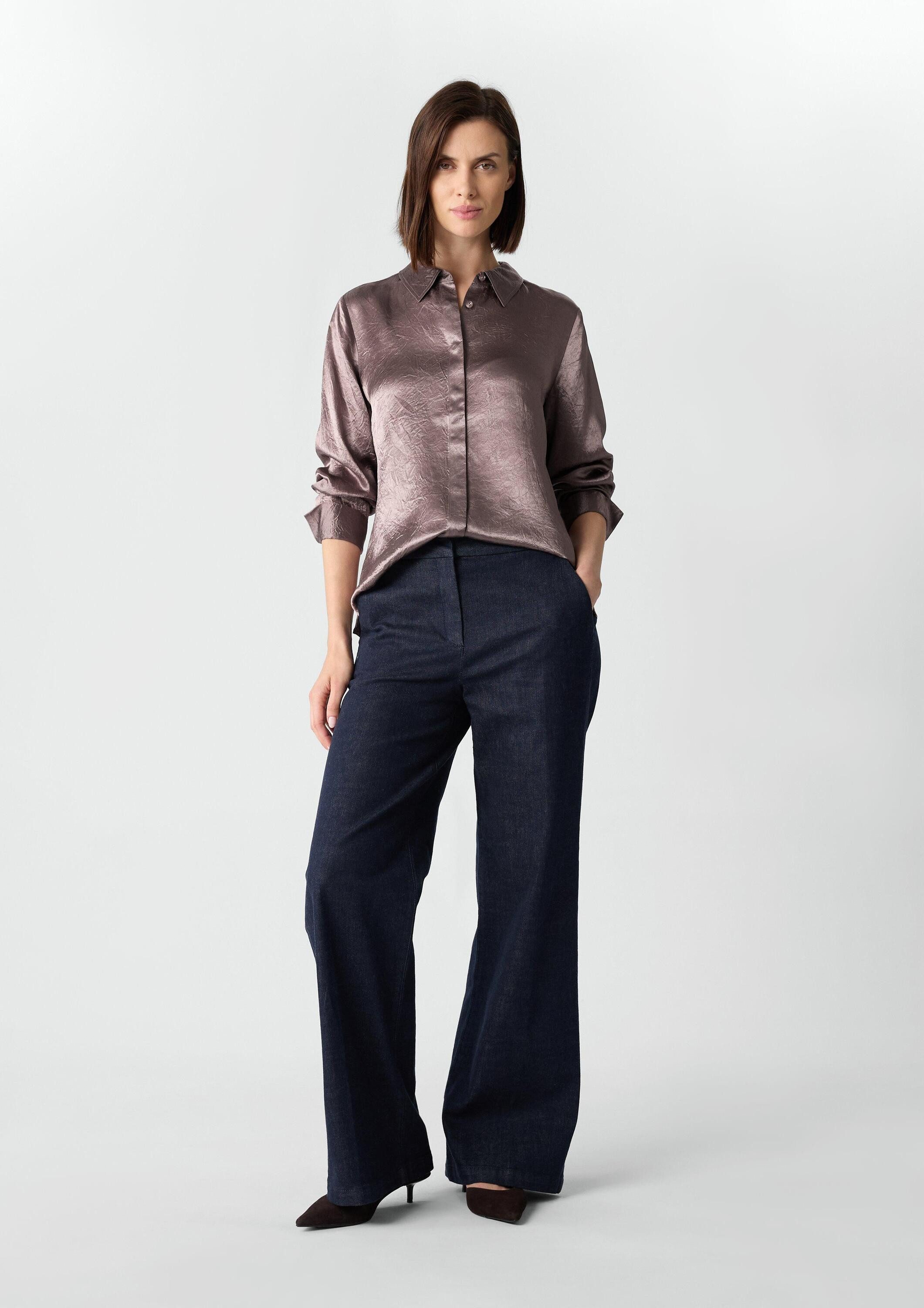 comma Langarmbluse Bluse Hemdbluse aus crinkled Satin mit Zierknöpfen