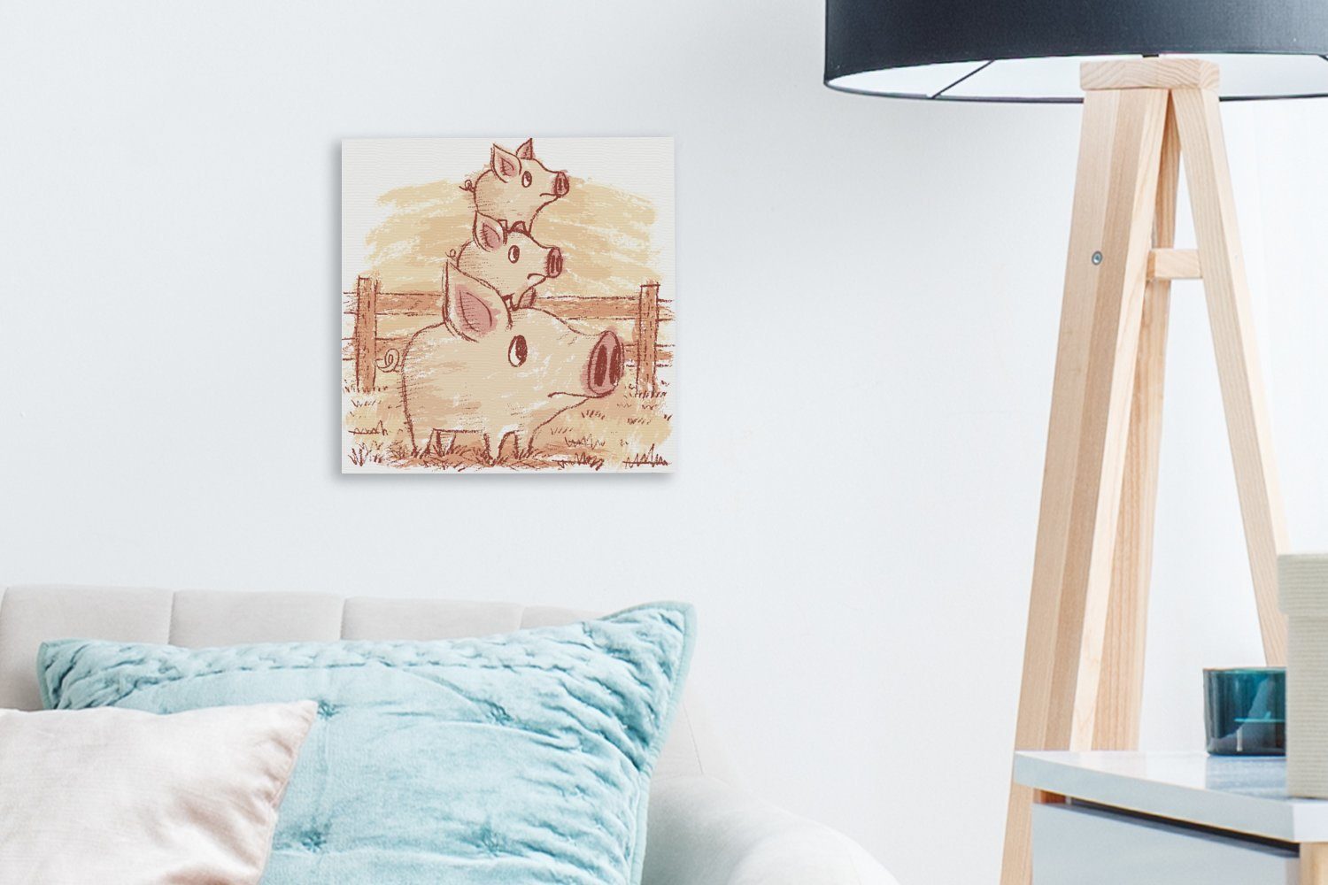 OneMillionCanvasses® Leinwandbild Eine Illustration eines Schweins Bilder Wohnzimmer für St), Schlafzimmer Ferkeln, Leinwand (1 mit zwei