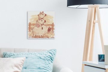OneMillionCanvasses® Leinwandbild Eine Illustration eines Schweins mit zwei Ferkeln, (1 St), Leinwand Bilder für Wohnzimmer Schlafzimmer