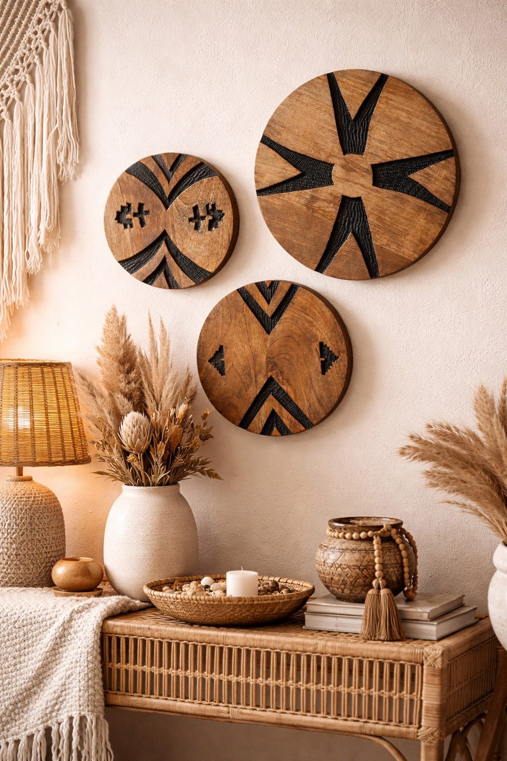 Wanddekoobjekt Wanddeko Holz Dalane Mangoholz Rund Boho Ethno 3er Set
