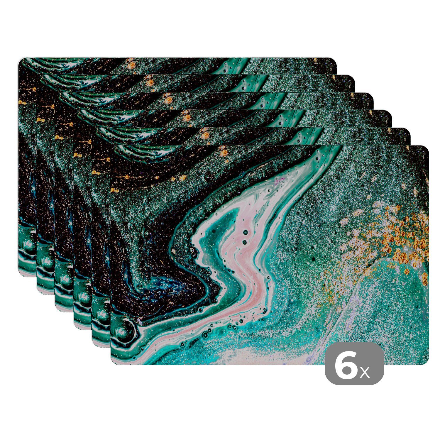 MuchoWow Platzset Marmoroptik/print - Blau - Gold - Glitzer - Luxus - Marmor, (6-St), Platzsets, Tischset, Abwaschbar, Tischsets, Platzdeckchen