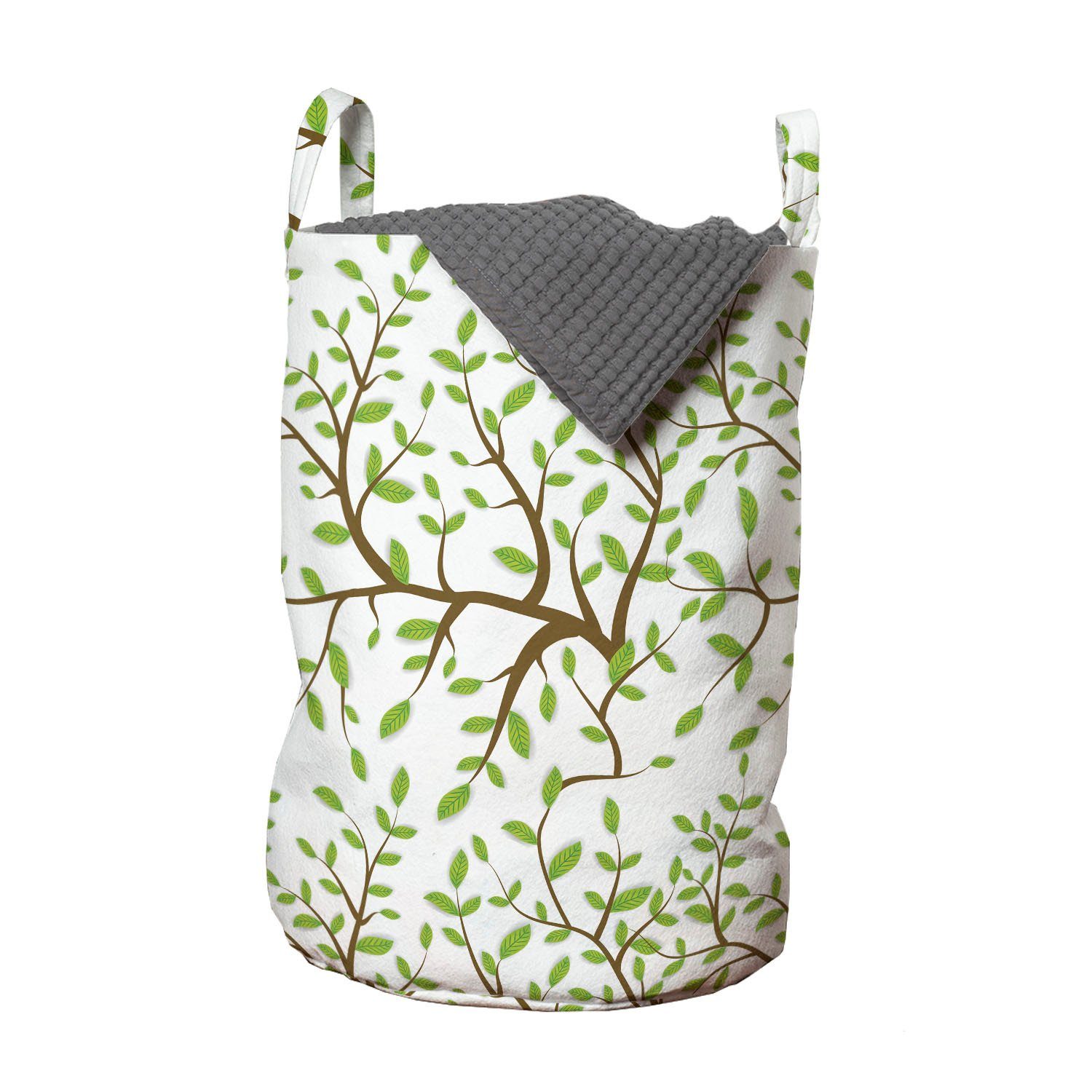 Abakuhaus Wäschesäckchen Wäschekorb mit Griffen Kordelzugverschluss für Waschsalons, Natur Baum-Blätter Illustration