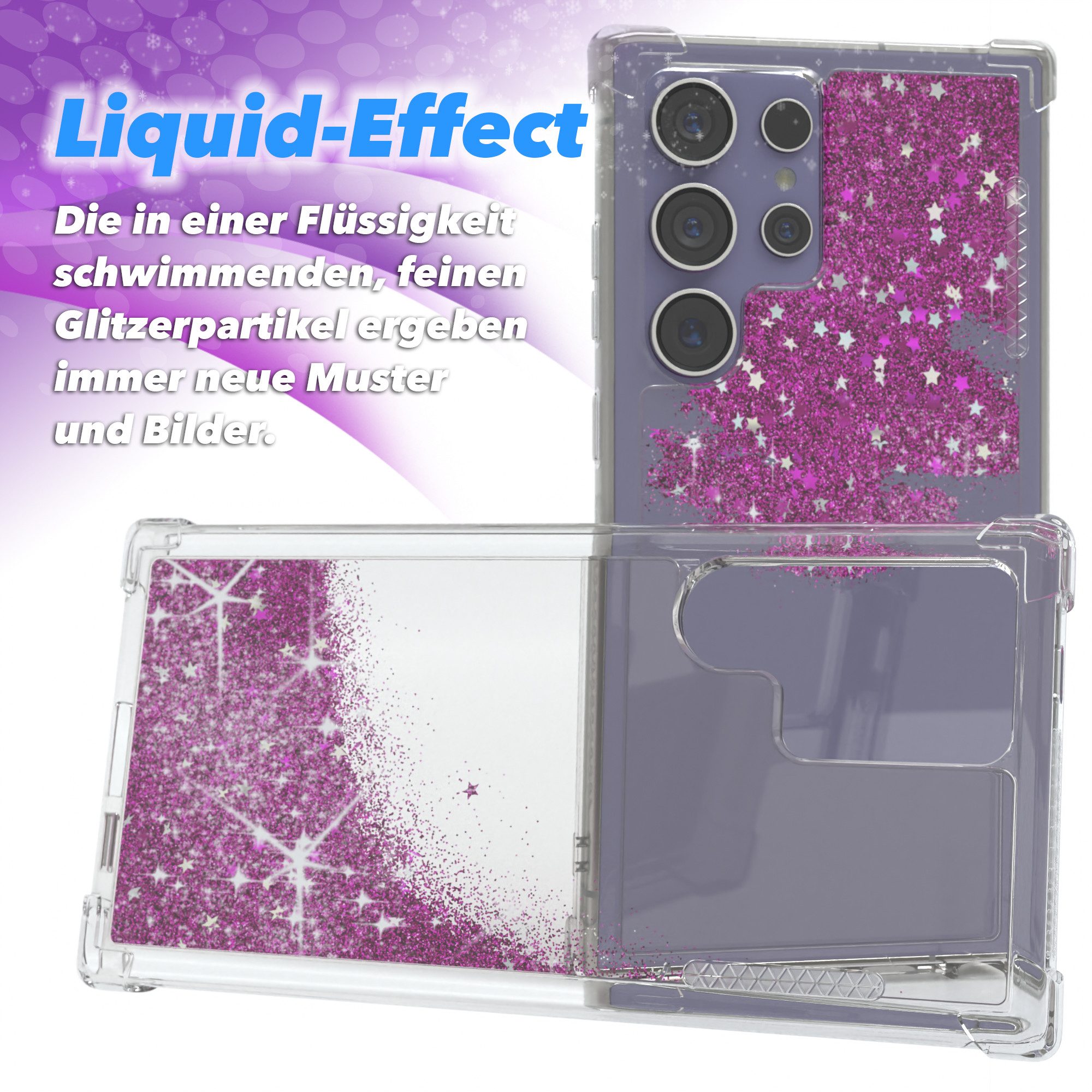 EAZY CASE Handyhülle Liquid Glittery Case für Samsung Galaxy S24 Ultra 6,8 Zoll, Bumper Case Back Cover Glitter Glossy Handyhülle Etui Violett Lila – Bild 4 von 5