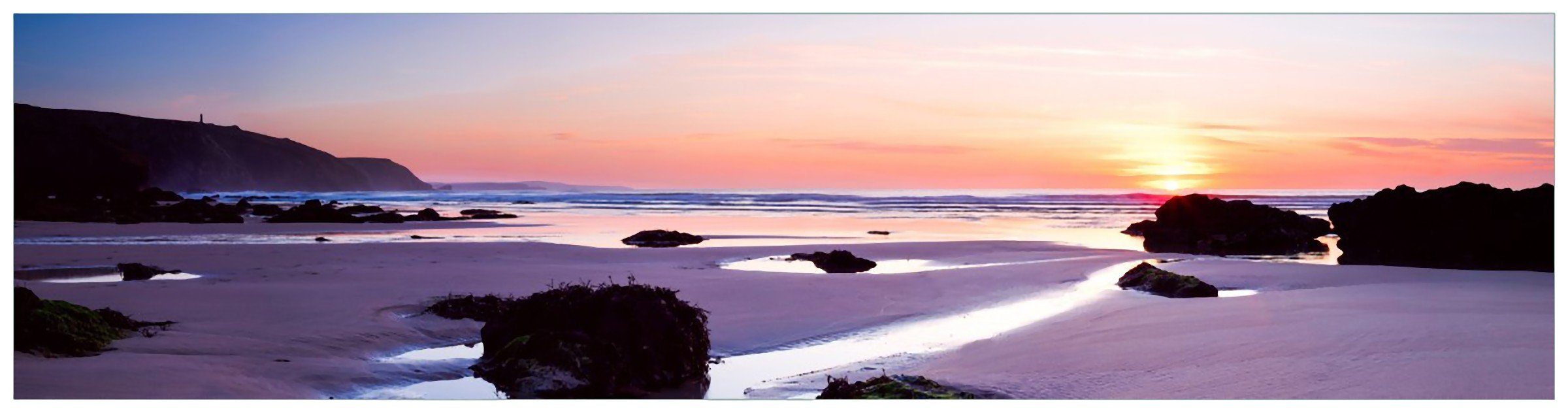 einsamen Strand, am Wallario Küchenrückwand (1-tlg) Sonnenuntergang
