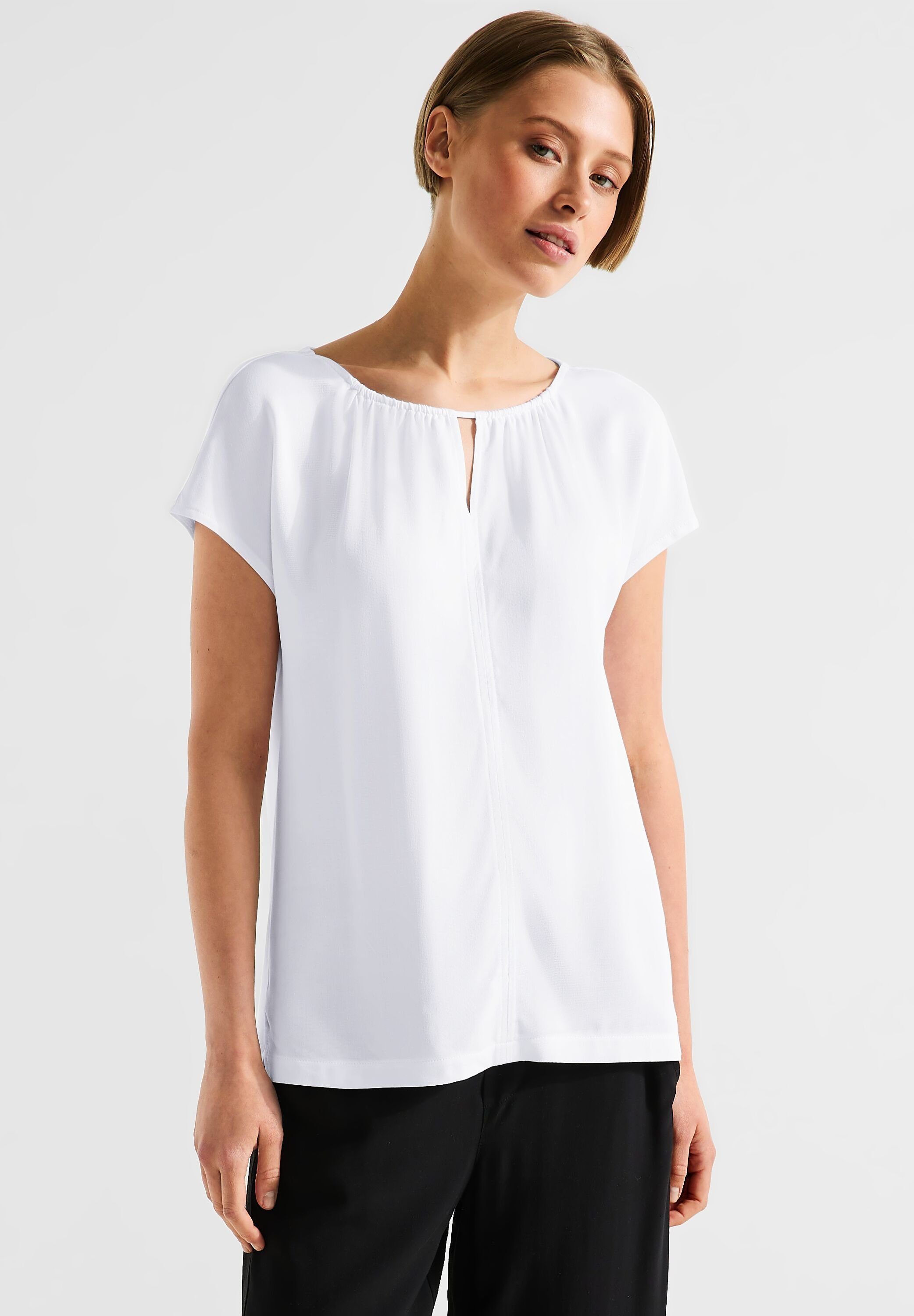 STREET ONE T-Shirt Street One Materialmixshirt mit Cut-Out in White (1-tlg) Cut-Out