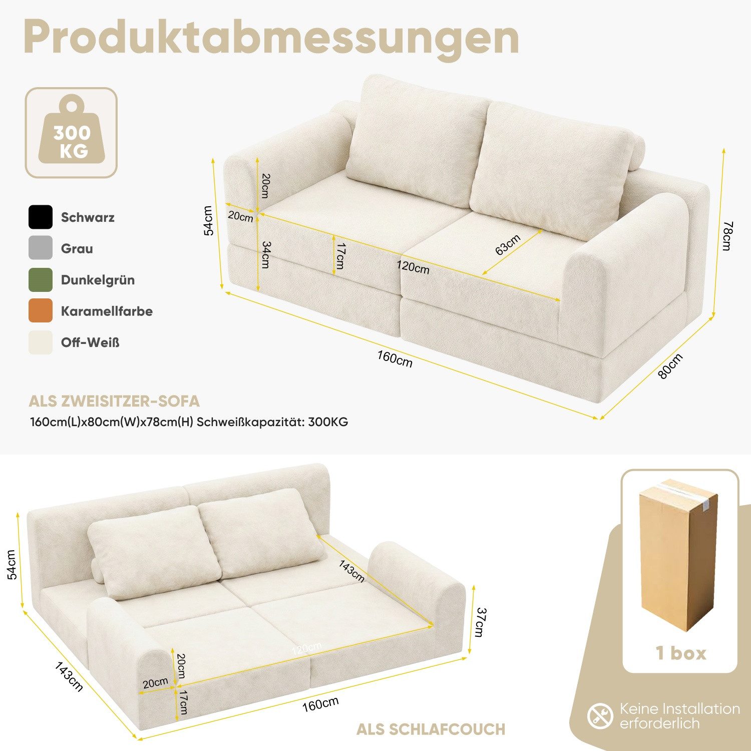 ANYSUN Loungesofa Klappbares Schlafsofa,Sofa Sofas Wohnzimmer,klappbares Gästesofa, 2 Sitzer Sofa Flanellbezug,mit Schlaffunktion, tragbare Schlafsofa geeignet für Wohnzimmer, Wintergärten,Apartments