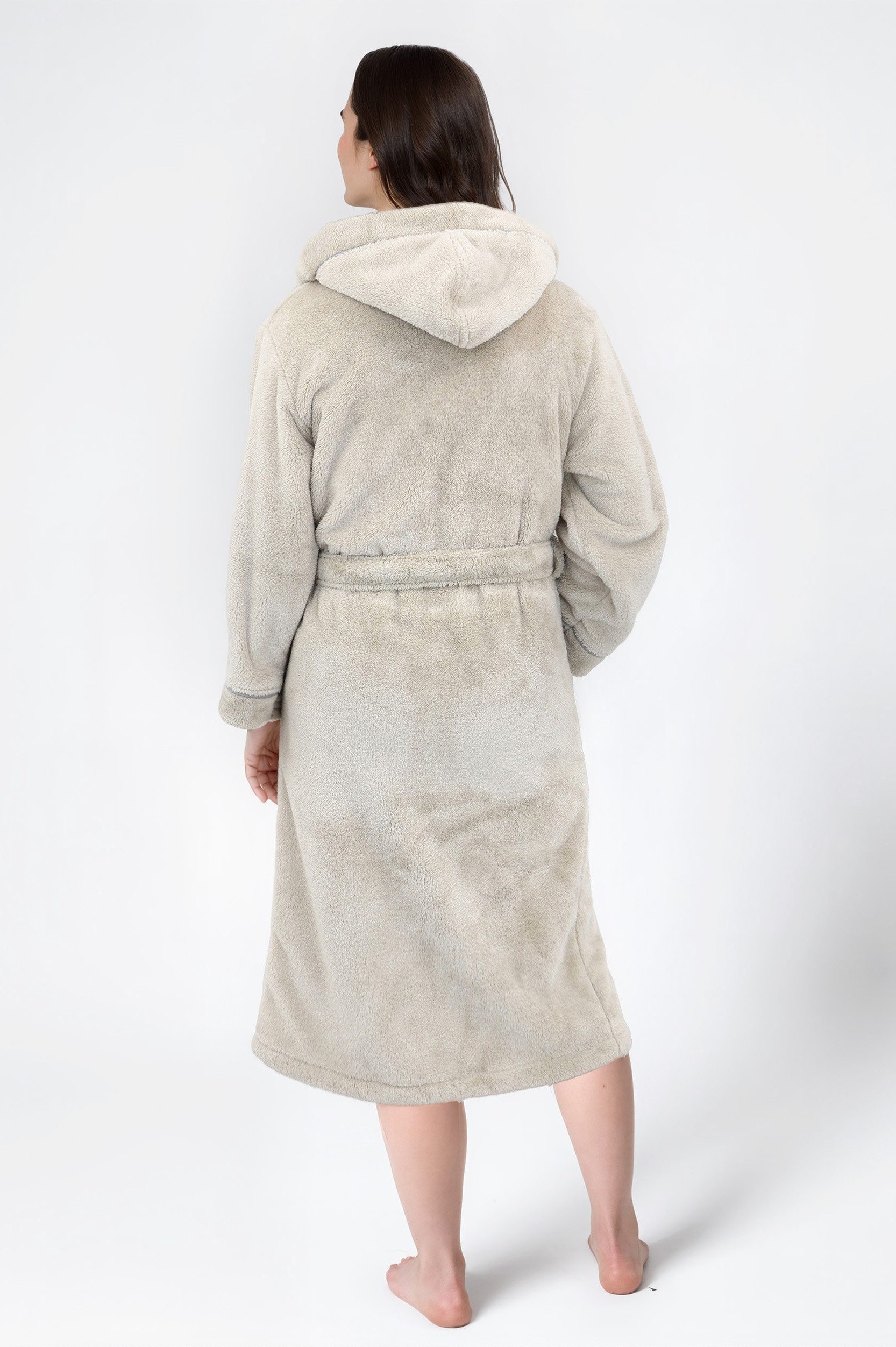 OTTO home Unisex-Bademantel Lillou, ideal für Sauna & Spa, Hotelbademantel, Morgenmantel, Langform, Microfaser, Kapuze, Gürtel, kuschelig weicher Fleece, plüsch, für Damen und Herren, XS-3XL