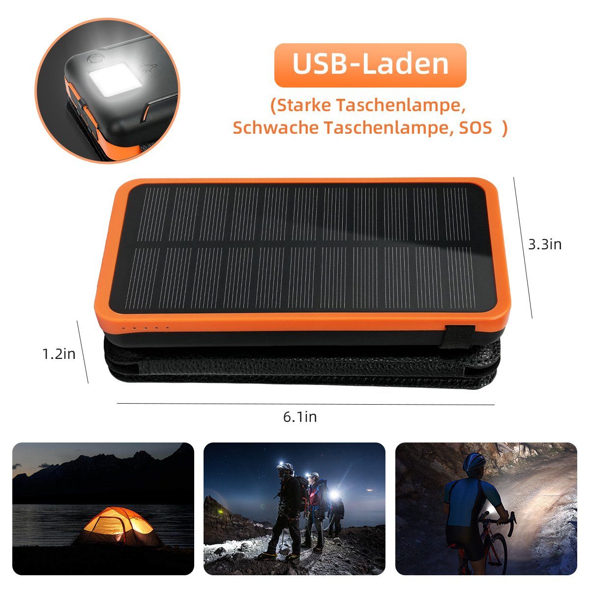 Taschenlampe Solar Notfall-Taschenlampe, Powerbank Geeignet LifeImpree Outdoor-Sportarten, Camping-Abenteuer mit 26800 für mAh