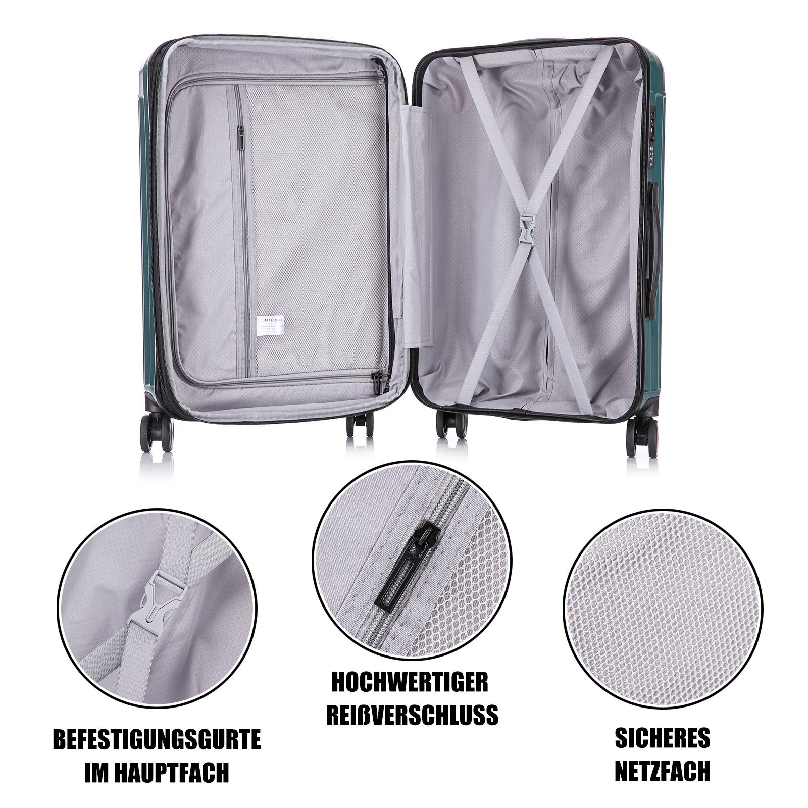 interGo Hartschalen-Trolley Reisekoffer mit 4 Rollen Harteschalenkoffer TSA-Zahlenschloß Koffer, 4 Rollen, Hartschalenkoffer