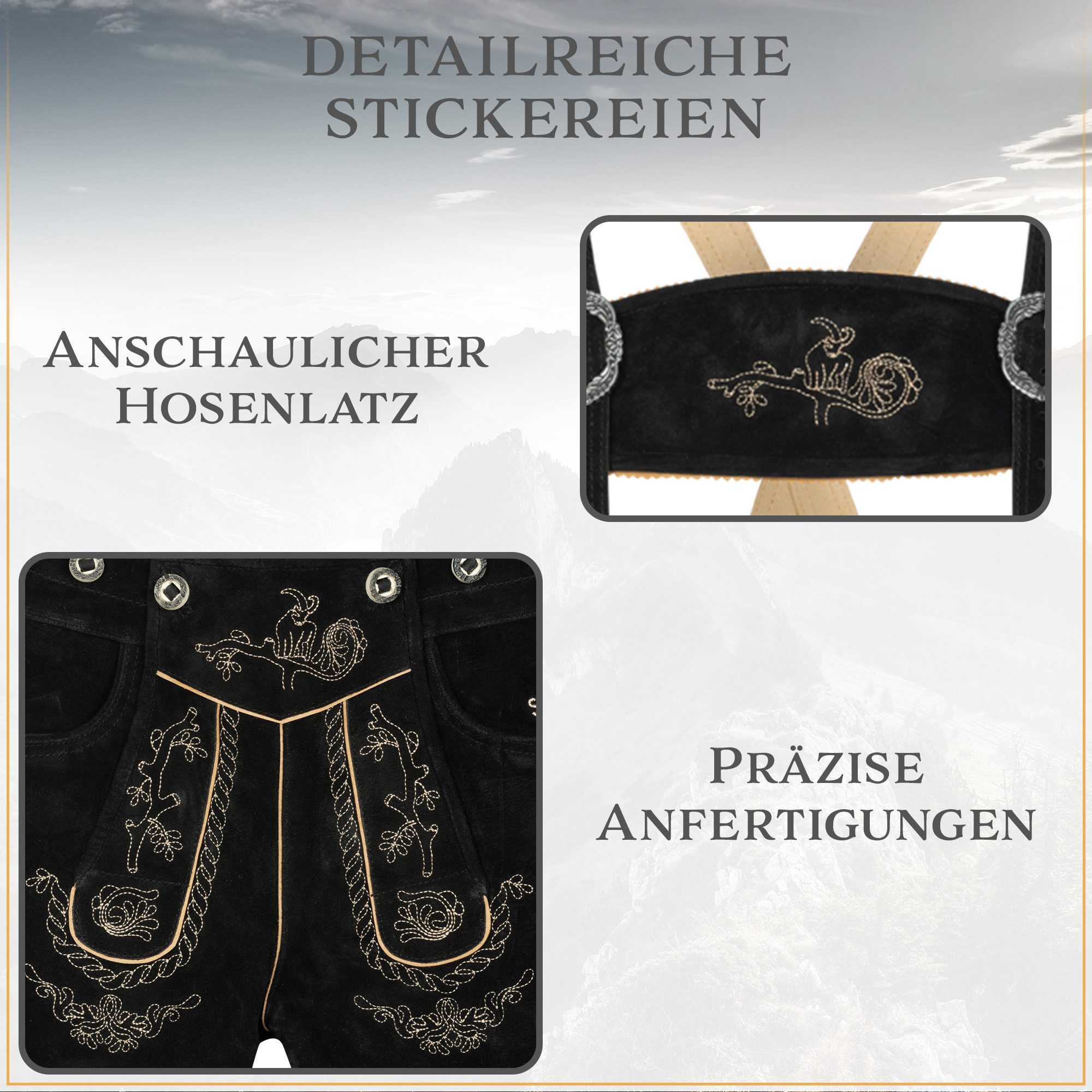 Steigenhöfer Manufaktur Trachtenlederhose Lederhose Herren Tracht kurz - Ludwig - 100% Rindsleder - Kurze Hose (Inklusive verstellbaren Trägern) Traditionelle E – Bild 4 von 5