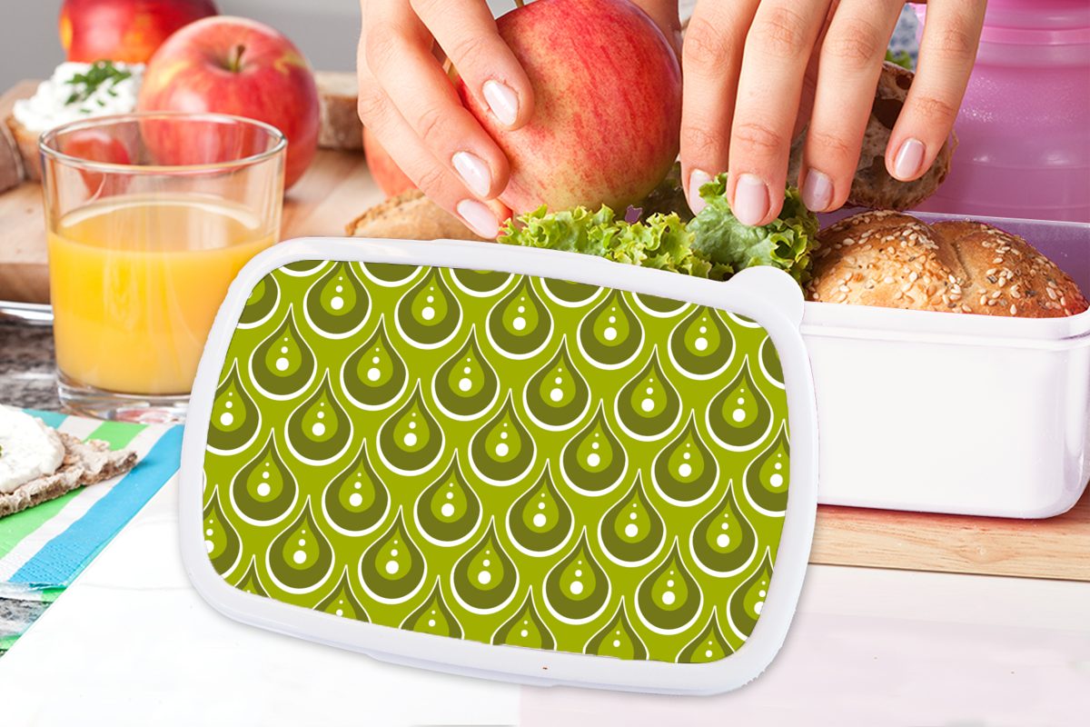 MuchoWow Lunchbox Muster (2-tlg), - für Kunststoff, Retro und Brotdose, Mädchen Jungs Erwachsene, für Tropfen weiß Brotbox Regen und - - Kinder Grün, 