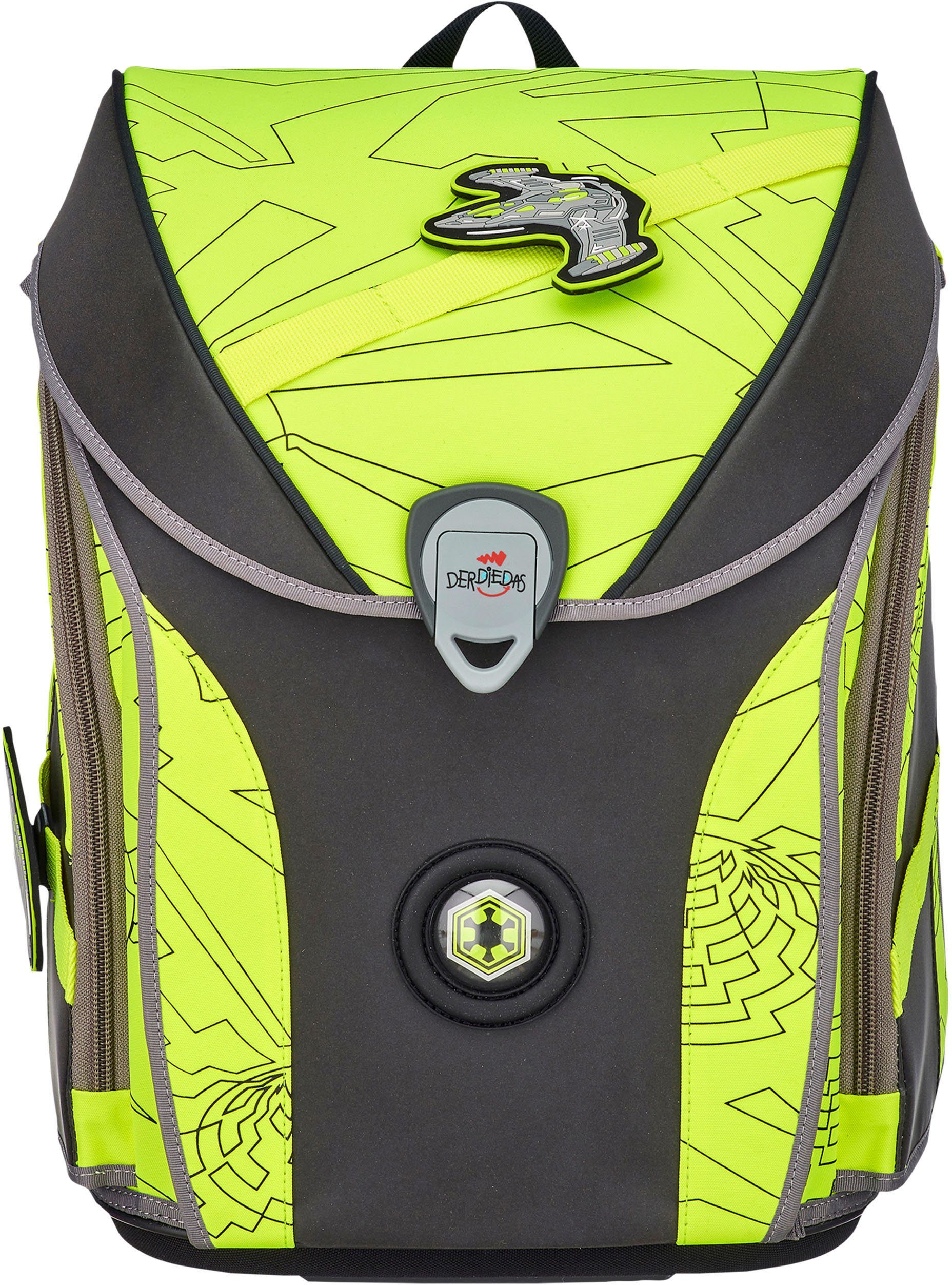 DerDieDas® Schulranzen ErgoFlex MAX - Superflash Neon Fighter (Set, 5-tlg), mit 3 Buttons; enthält recyceltes Material