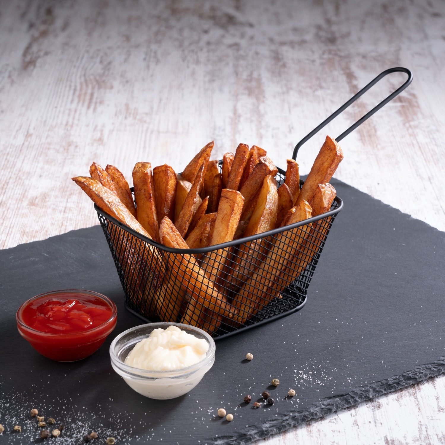 Servierschale Servierkorb für Pommes POM, Schwarz, B 14 cm, Metall, spülmaschinengeeignet