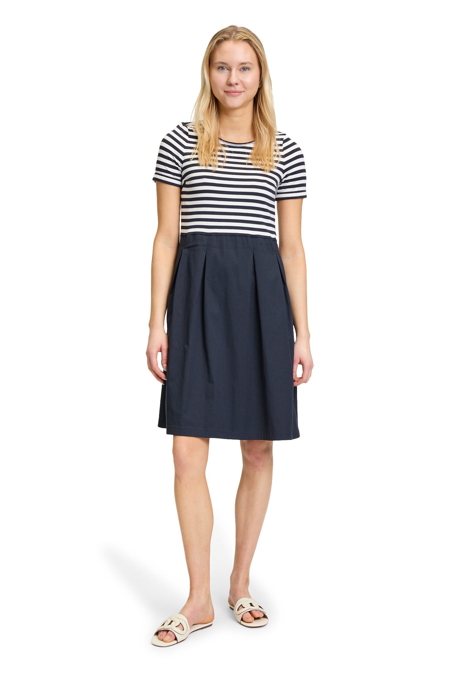 Vera Mont Sommerkleid Damen mit Kellerfalten Materialmix