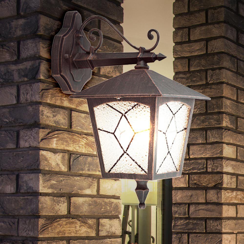 etc-shop Außen-Wandleuchte, Leuchtmittel nicht inklusive, Außenwandleuchte  Wandlampe Laterne Haustürleuchte Gartenlampe Außenlampe, Aluminium,  rostfarbig geeiste Schirme, 1x E27, L x B x H 18,5 x 25,5 x 37