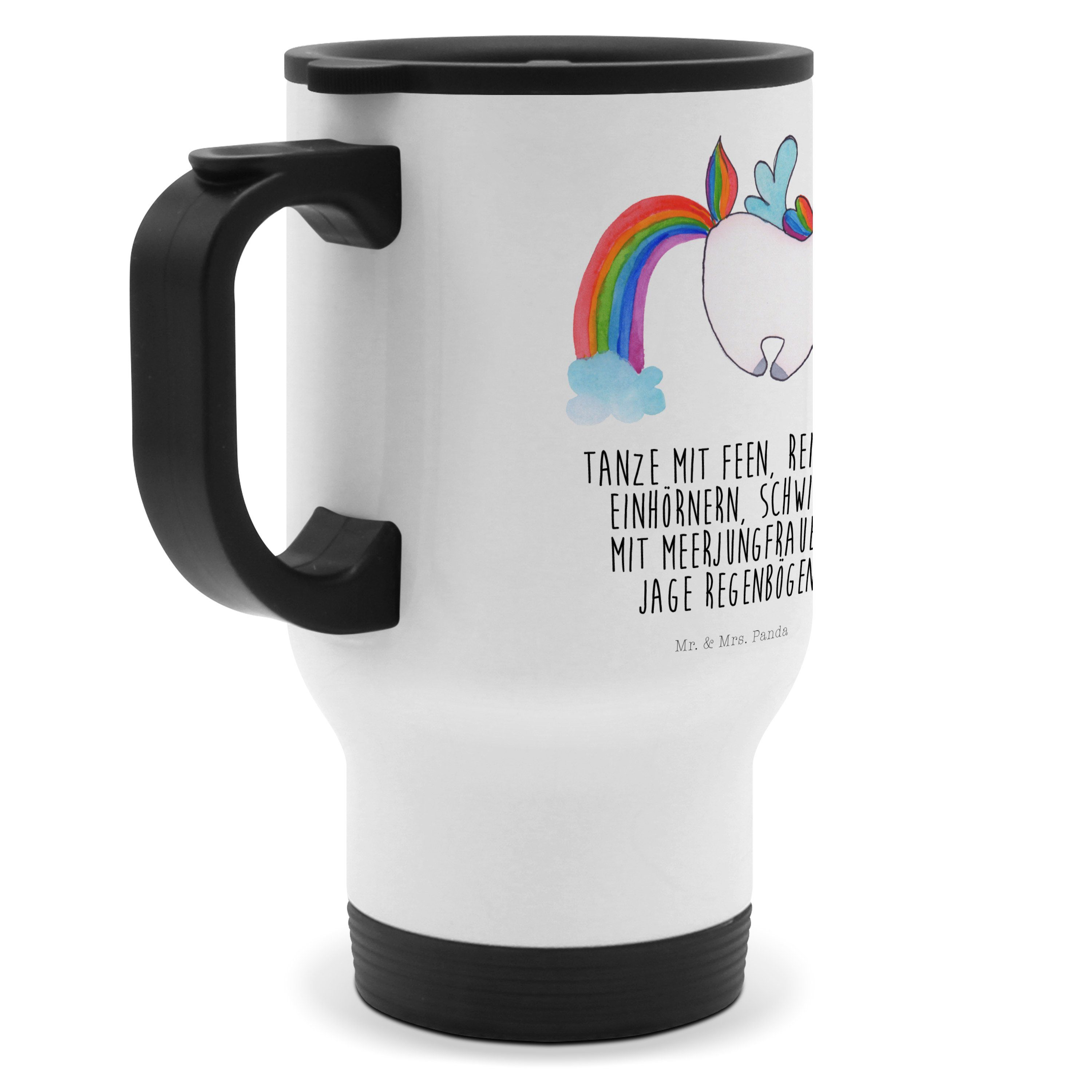 Mr. & Mrs. Panda Thermobecher Einhorn Fliegendes Pferd, Thermobecher, Weiß, Glitzer, Mehrwegbecher, Edelstahl, Thermobecher Für Kaffee Thermobecher Auto Thermobecher