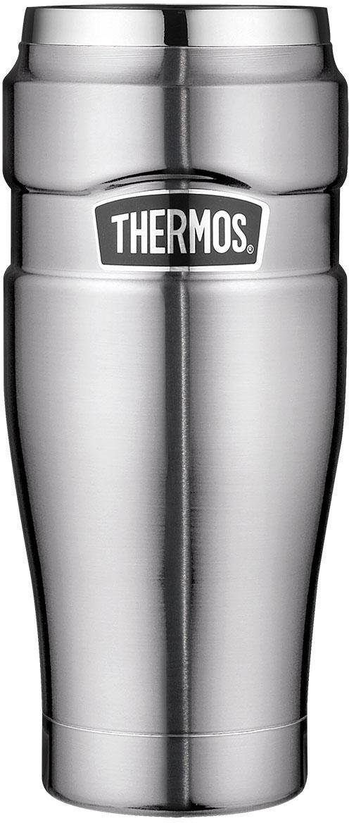 THERMOS Thermobecher STAINLESS KING MUG, doppelwandiger Edelstahl, spülmaschinenfest, 1-tlg., Edelstahl, Kunststoff, Silikon, 0,47l, 7h heiß & 18h kalt, absolut dicht, DrinkLock – Verschlusssystem