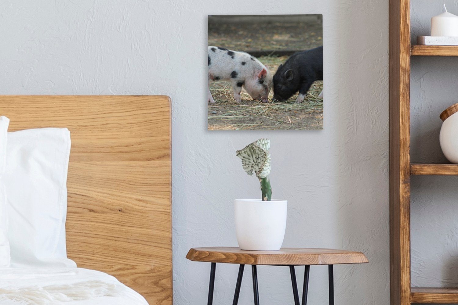OneMillionCanvasses® Leinwandbild Schweine Ferkel Bilder St), Leinwand Schlafzimmer (1 für Stroh, Wohnzimmer - 