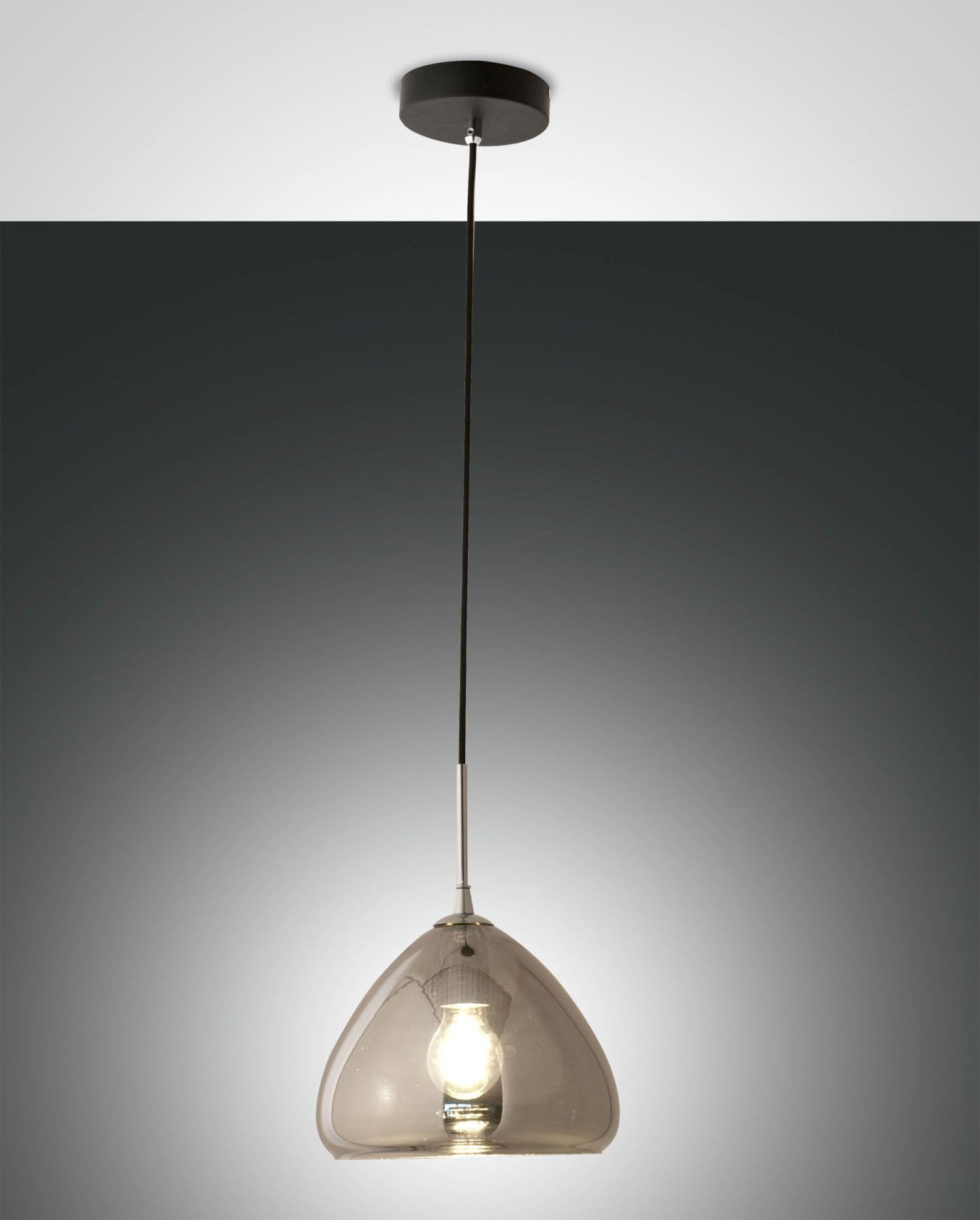 Licht-Erlebnisse Pendelleuchte SELUN, ohne Leuchtmittel, Metall Glas E27 D: 25 cm rund H: max. 200 cm Schwarz Chrom Modern