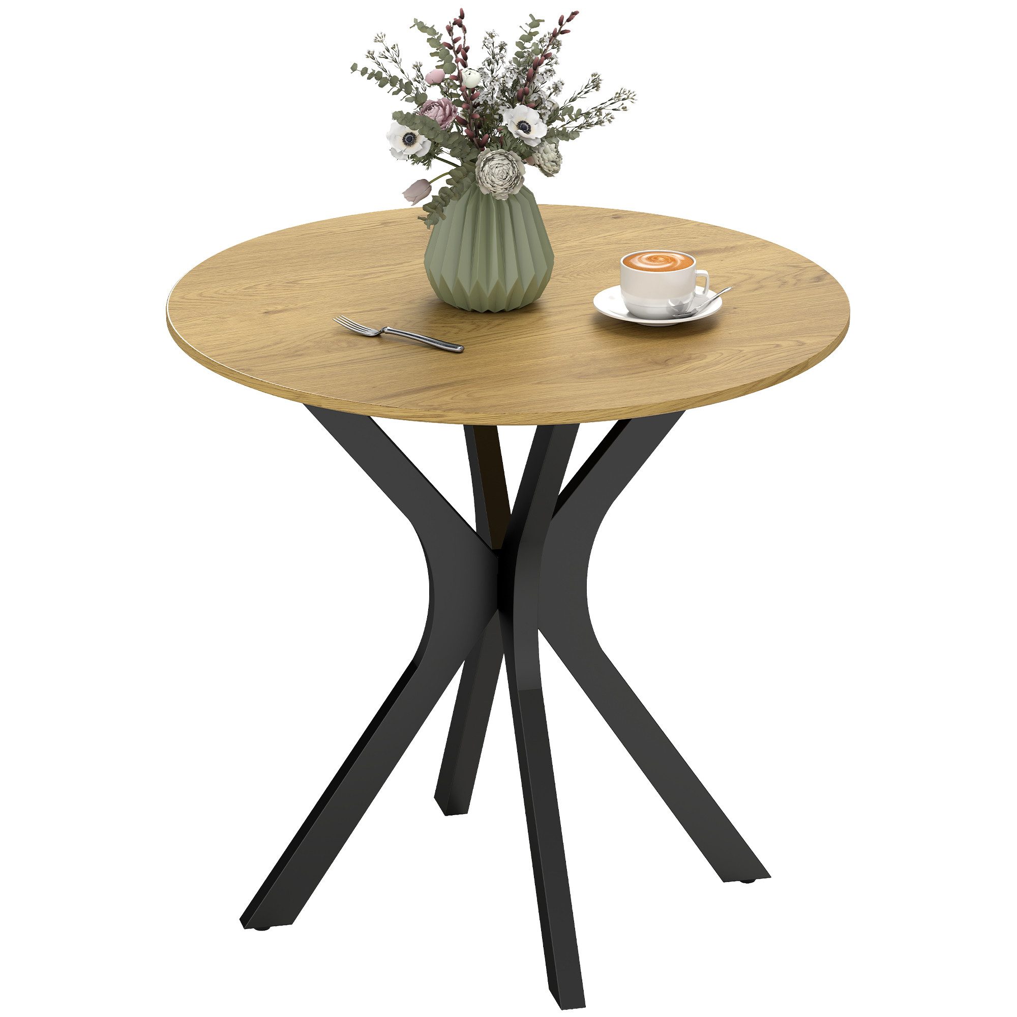 HOMCOM Esstisch Kaffeetisch Spider-Stahlgestell für Küche Esszimmer (Runder Tisch, 1-St., Küchentisch), Ø78 x 75H cm, Naturholz – Bild 2 von 5