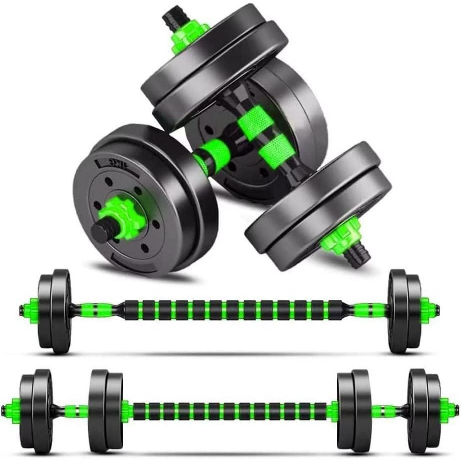 Hantel-Set Kurzhanteln verstellbar 2er Kunststoff Hantelstange Fitness Grün 10kg