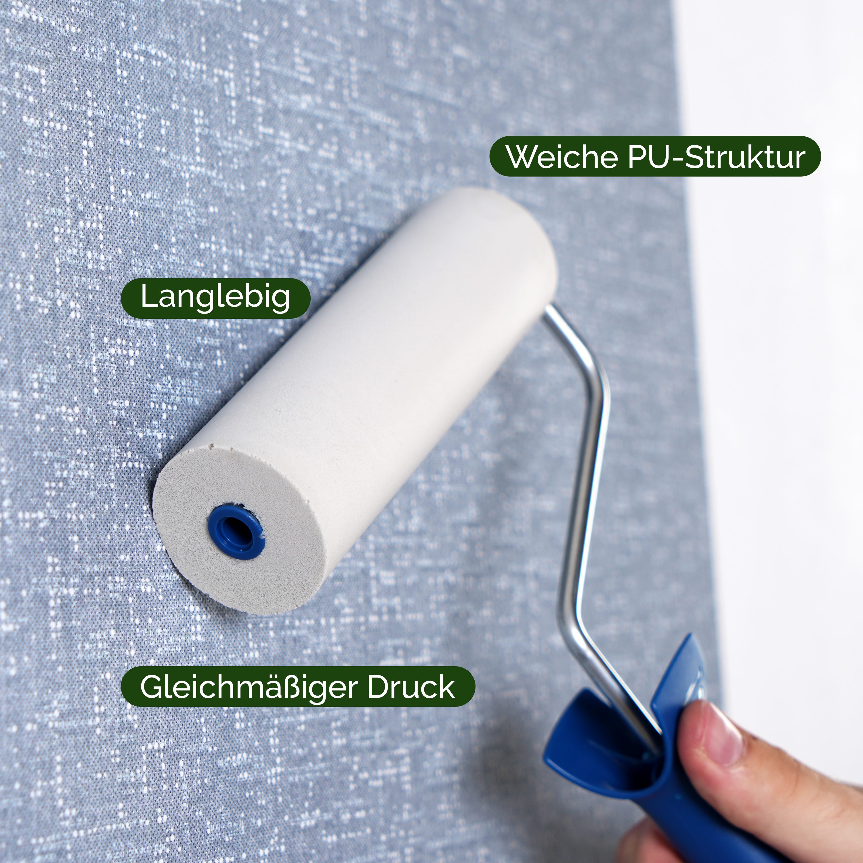 Veluxis Kleisterroller Veluxis® Tapeten-Andrückroller – Nahtroller mit weicher PU-Schaumwalze, für blasenfreies Andrücken & Stabilisieren von Tapetennähten – Bild 3 von 5