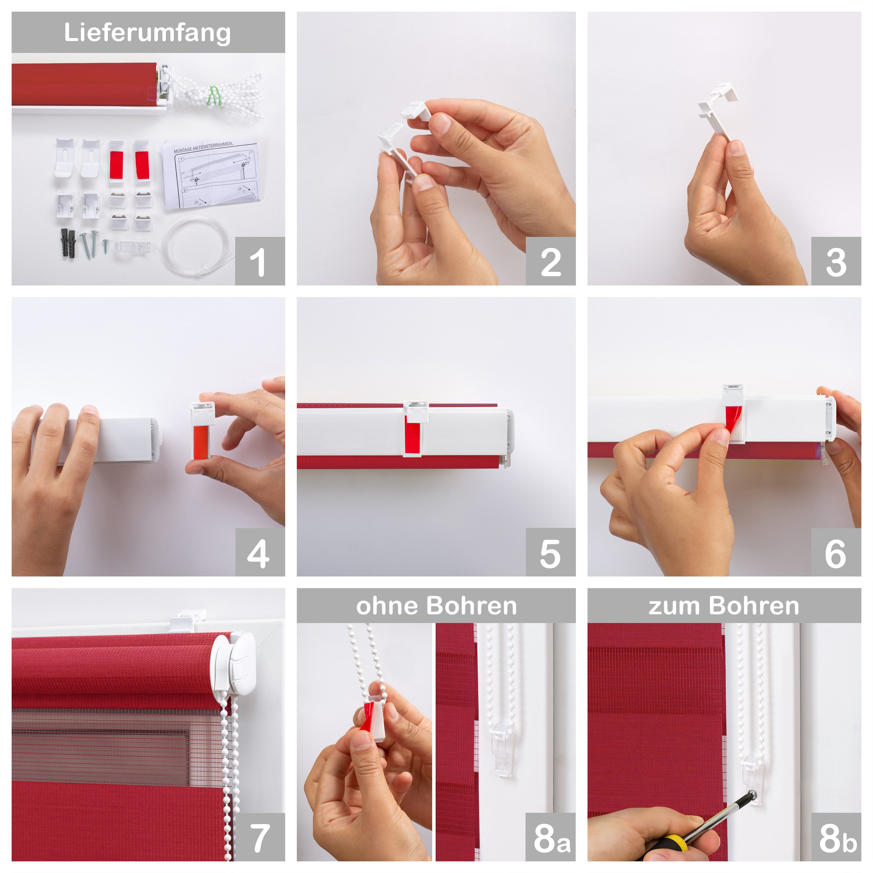 Doppelrollo Duo-Rollo Klemm Fix, Fenster-Rollo Ohne Bohren, DomDeco, Klemm- oder Schraubmontage, Klemmbar, Kettenzug, ohne Bohren, Sicht- und Blendschutz