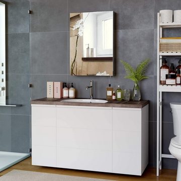Homfa Spiegelschrank Edelstahl Badezimmerspiegelschrank weiß 45cm breit, Medizinschrank