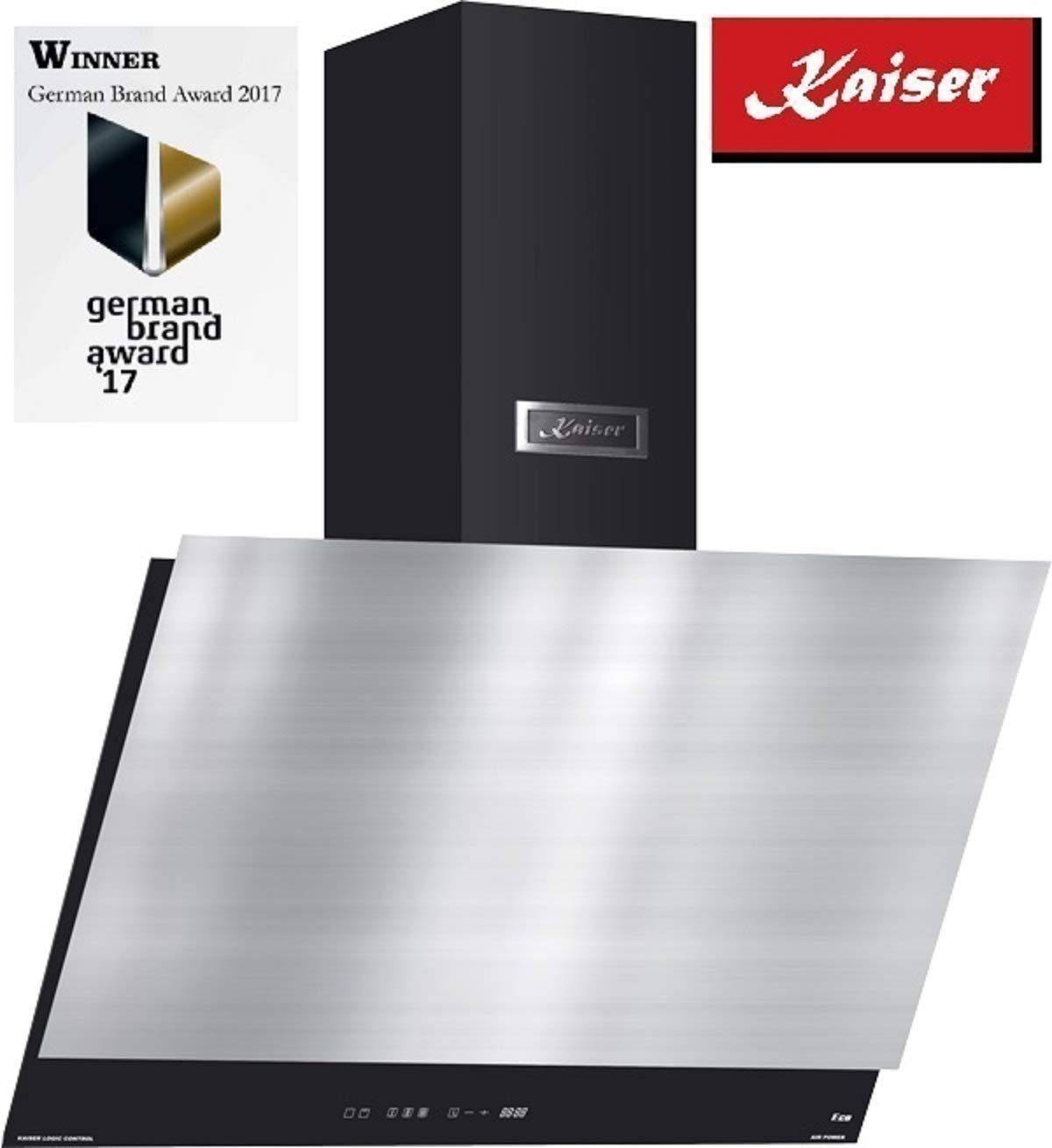 Kaiser Küchengeräte Wandhaube AT 6410 FR ECO/10 AT 6410 FR ECO/10, Kopffreihaube, Wandhaube 60 cm, Edelstahl,Schwarz Glas, 1250 m³/h